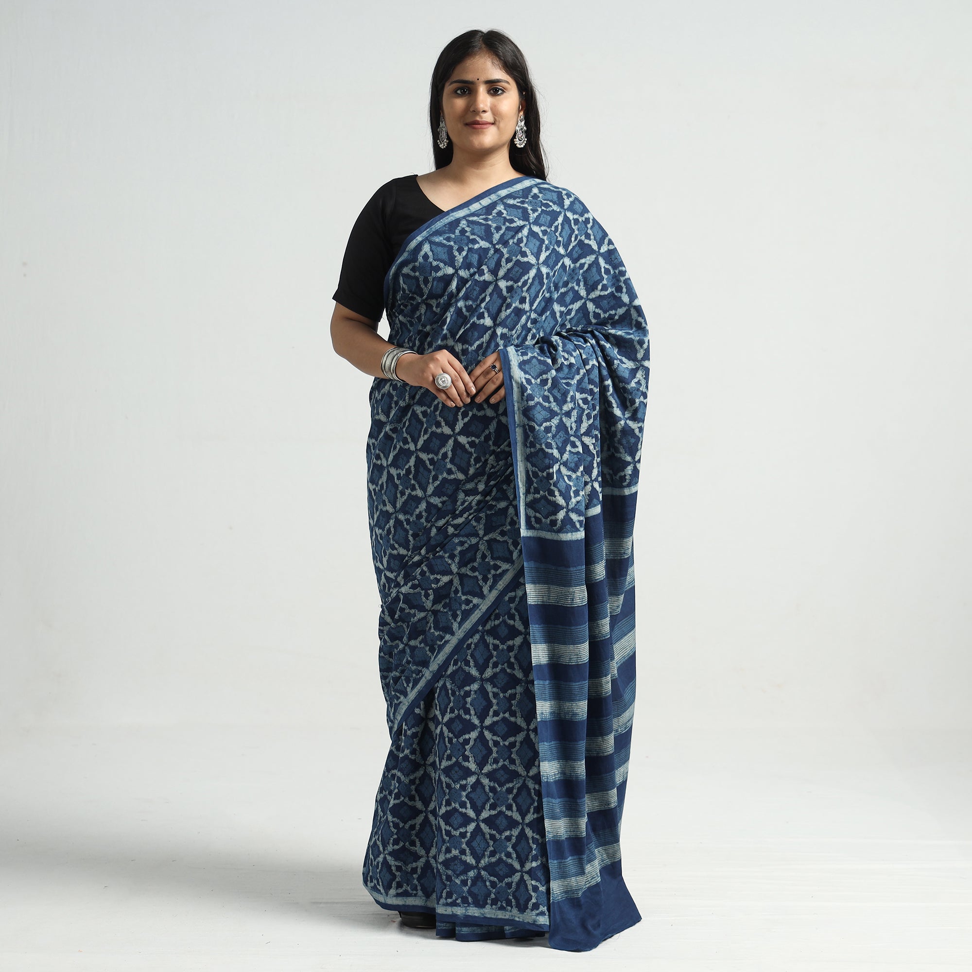 HAVELI CHRONICLES Blue - Akola Hand Block Printed Cotton Saree