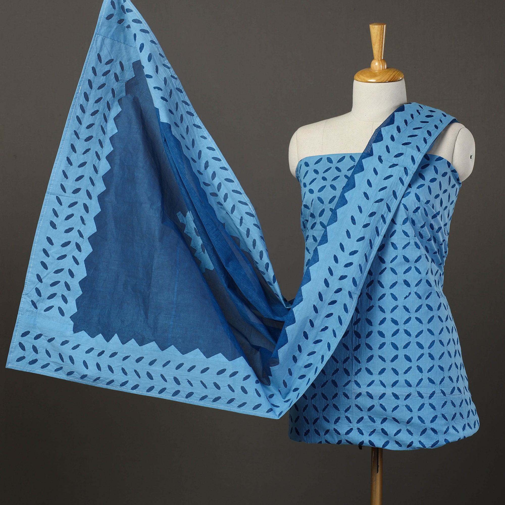 SHADES OF MARUDHARA Blue - 3pc Cut Work Cotton Barmer Applique Dress Material 21
