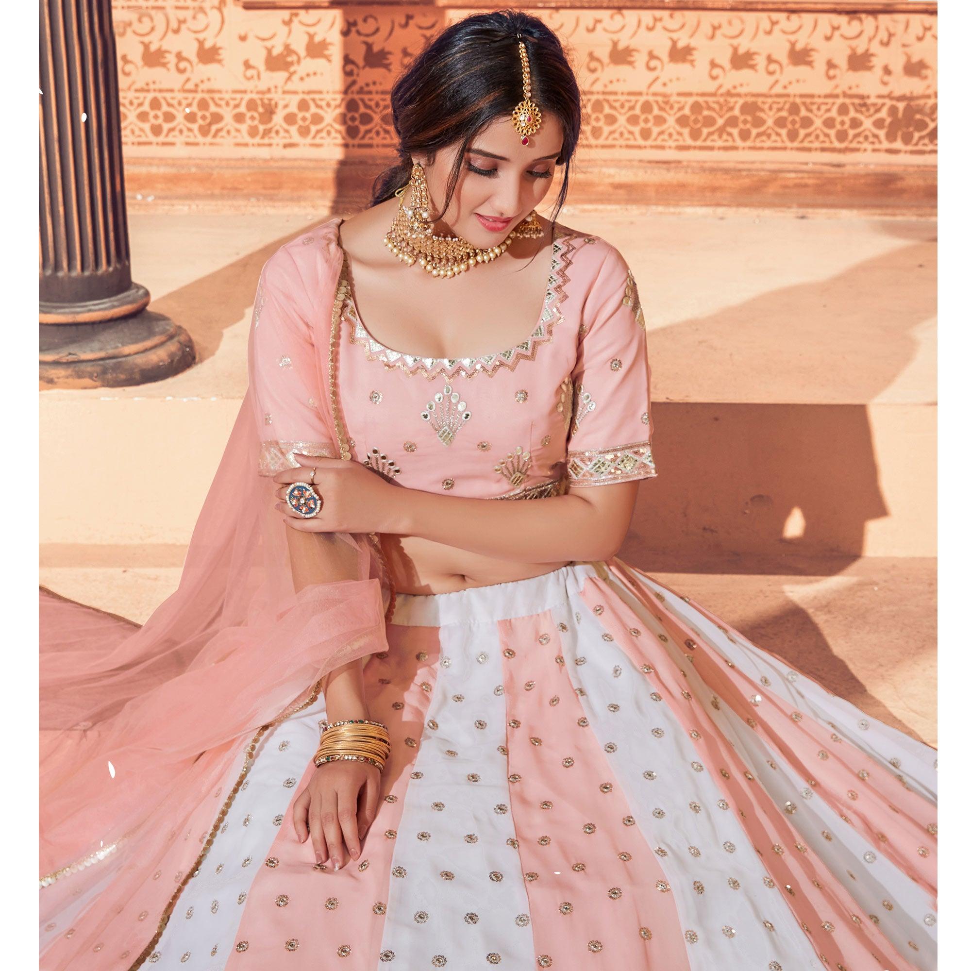 Peachmode Multicolor Festive Wear Thread with Sequins Embroidered Georgette Lehenga Choli - view 4