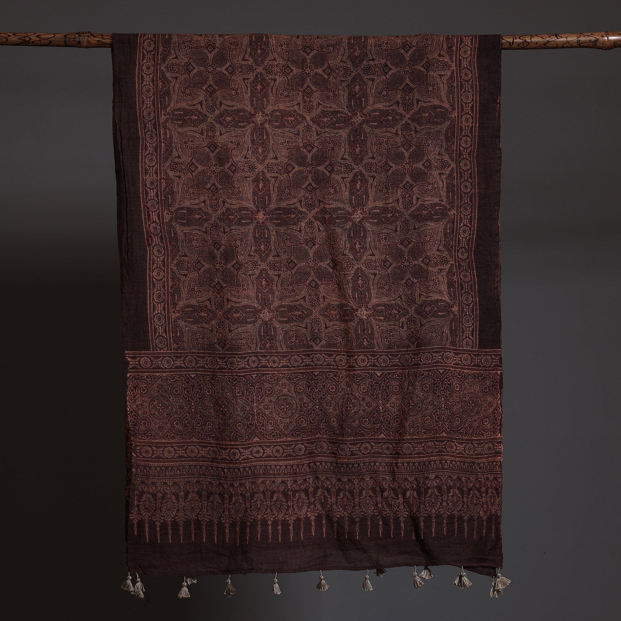 AJRAKH BY SUFIYAN ISMAIL KHATRI Brown - Ajrakh Block Printed Pure Woolen Stole - view 2