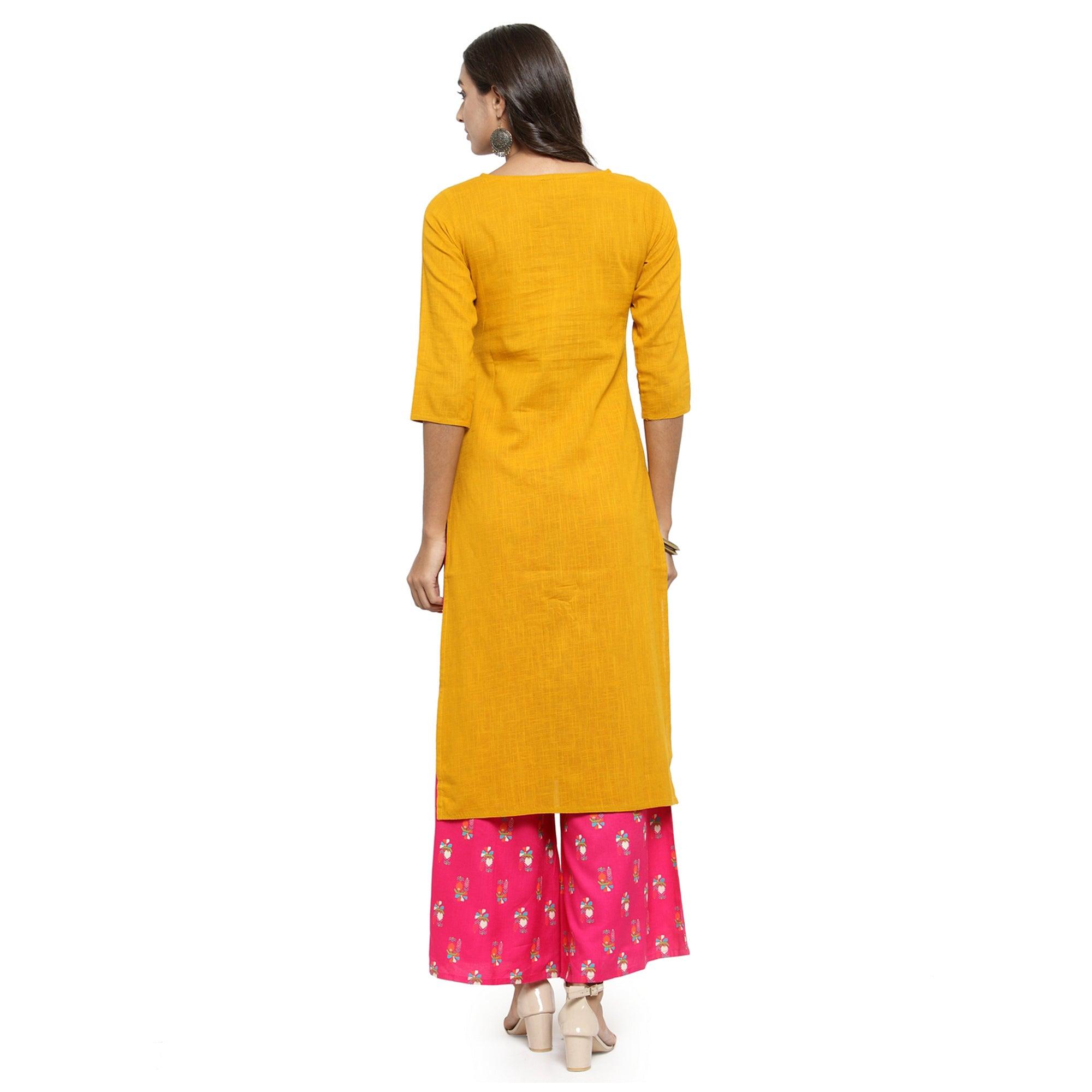 Peachmode Seller Delightful Yellow Colored Casual Wear Embroidered Cotton Kurti - view 2