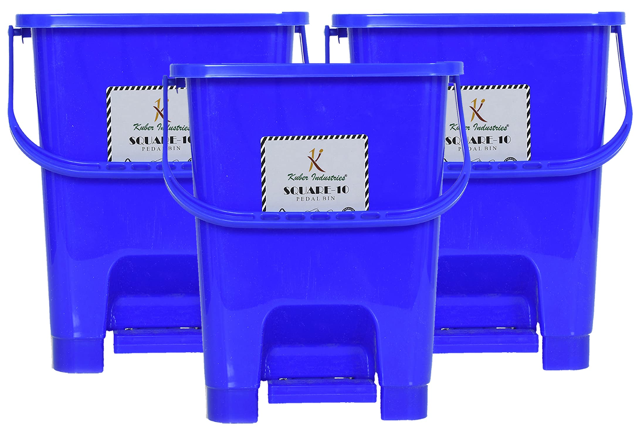 Home kitchen – Kuber Industries Square Premium Plastic Pedal Dustbin with Lid for Home/Kitchen/Office 10 Ltr (Blue)-Pack of 3