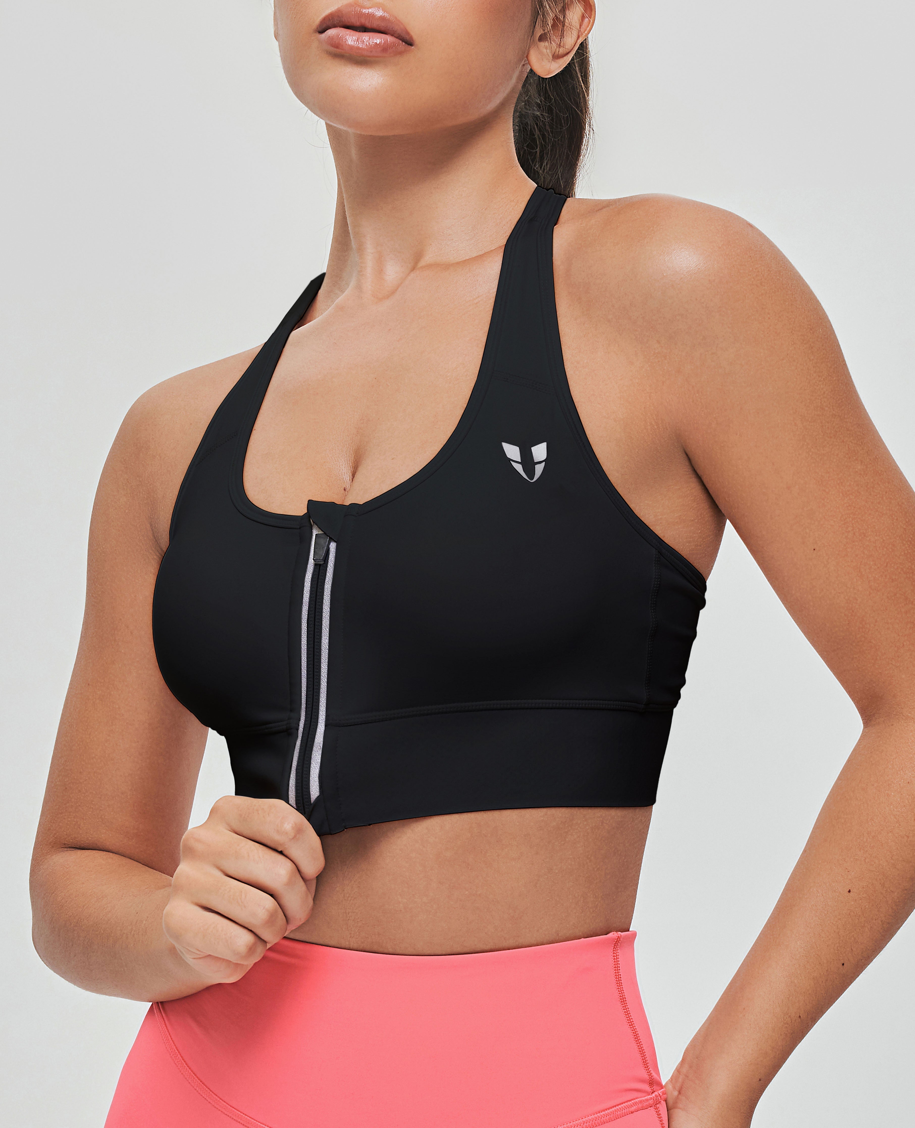 FIRM ABS Zip Front Sports Bra - Black - view 5