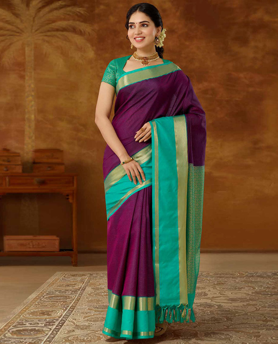 Vasundhara Lite-SilkÂ Mix Purple striped vasundhara elite silk saree, contrast rettai pettu traditional zari design border & intricate pallu