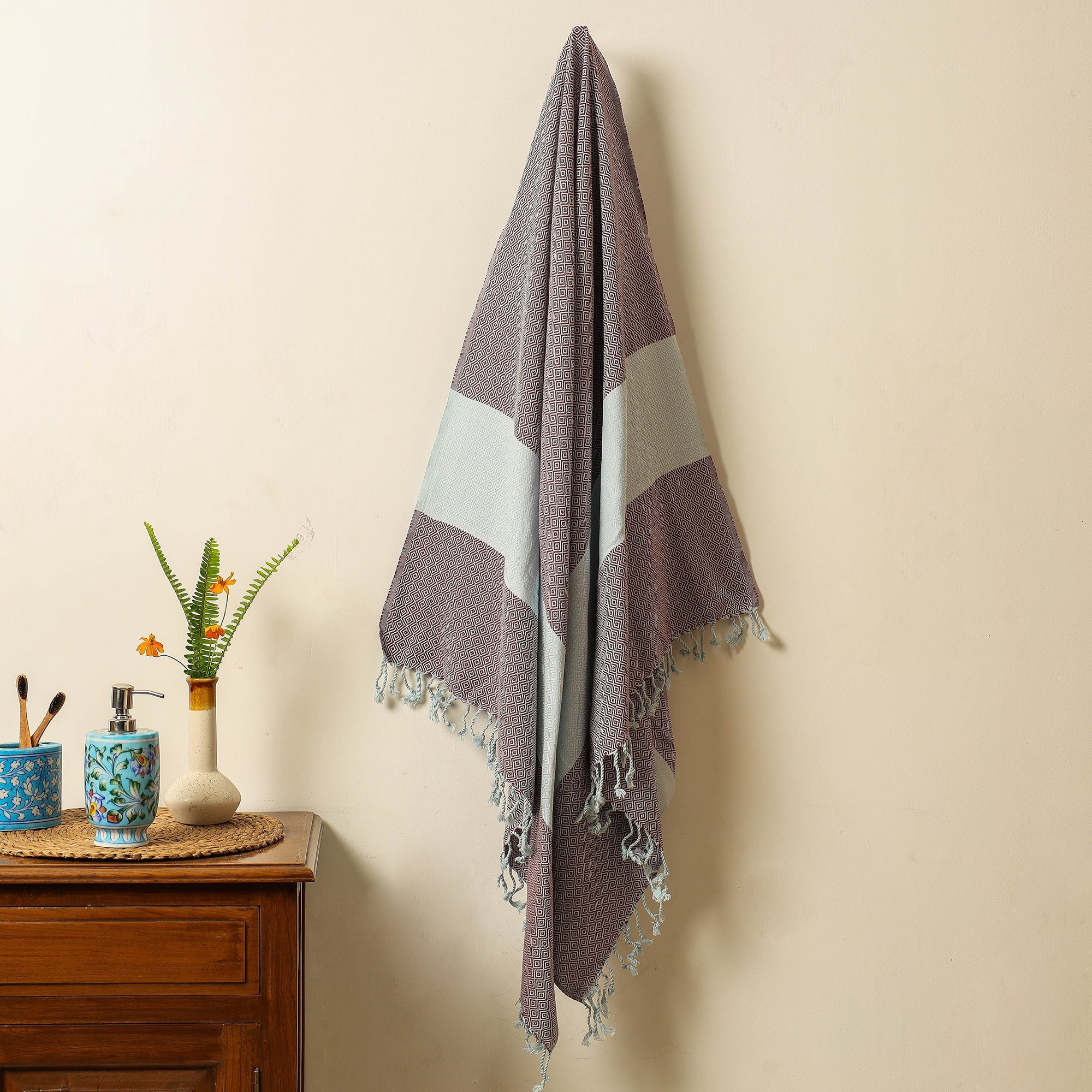 HANDLOOM VIRASAT Brown - Handloom Cotton Towel with Tassels from Bijnor by Nizam