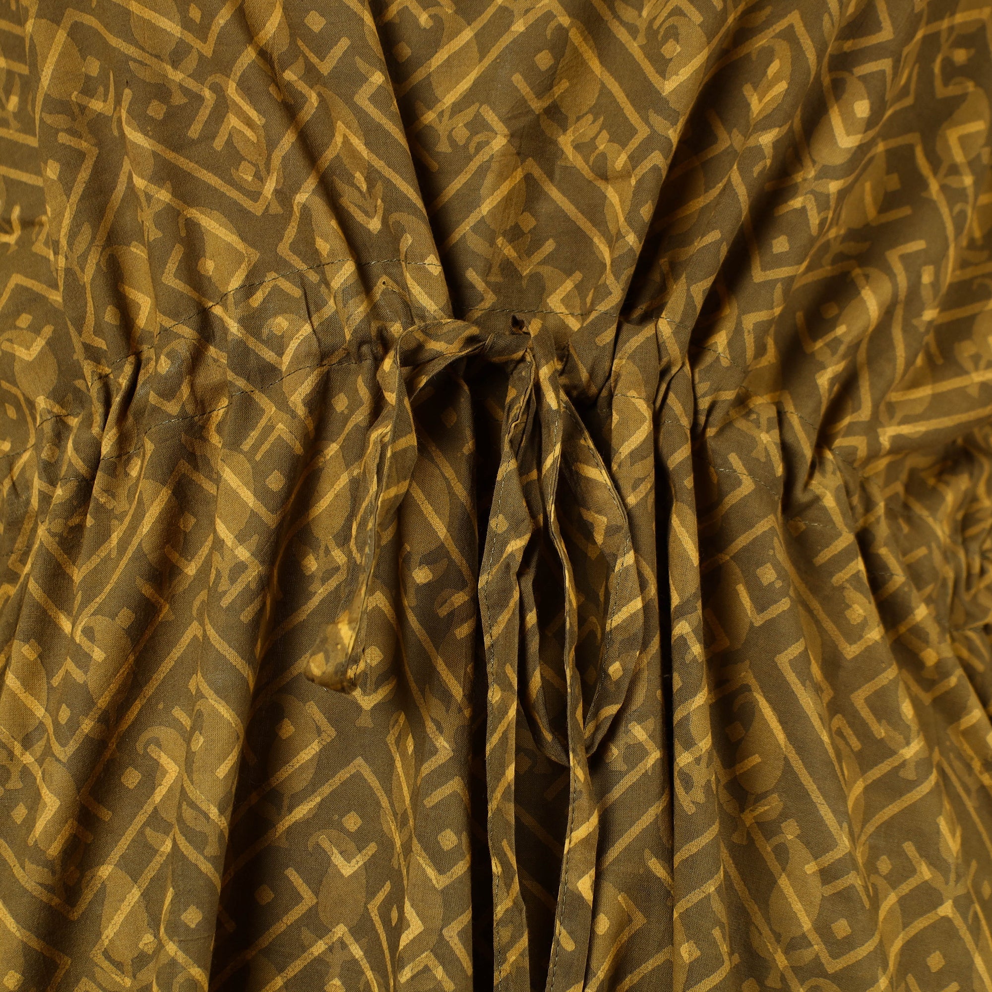 CHUTNEY CRAFT STUDIO Brown - Hand Block Printed Cotton Kaftan with Tie-Up Waist (Long) - view 4