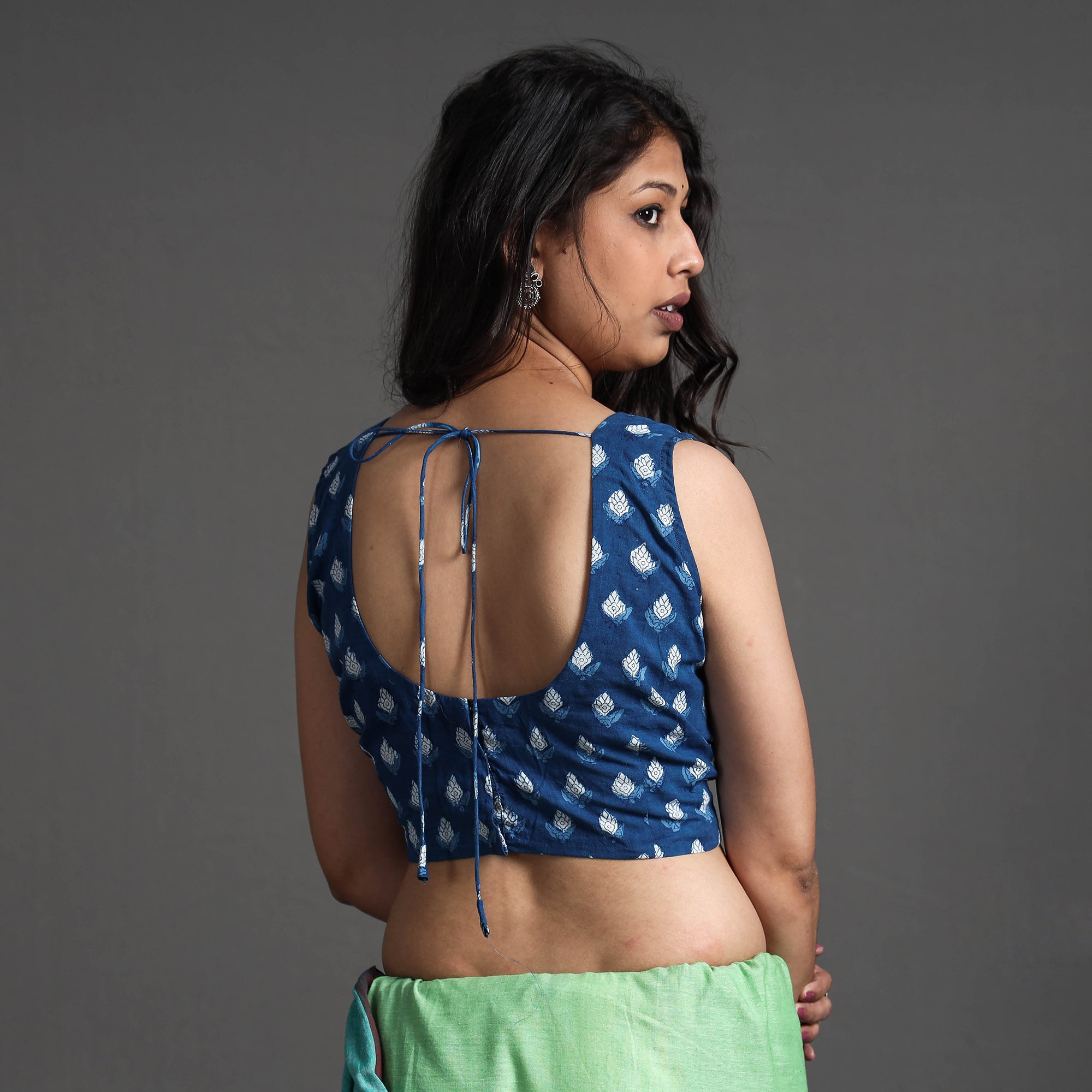 ITOKRI CASUALS Blue - Bagru Dabu Block Printed Cotton Stitched Sleeveless Blouse - view 4