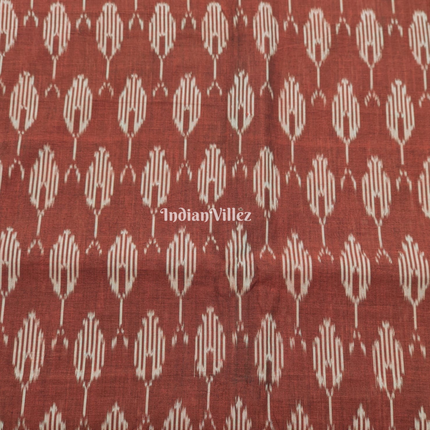 IndianVillèz Deep Maroon Pochampally Ikat Cotton Fabric - view 2