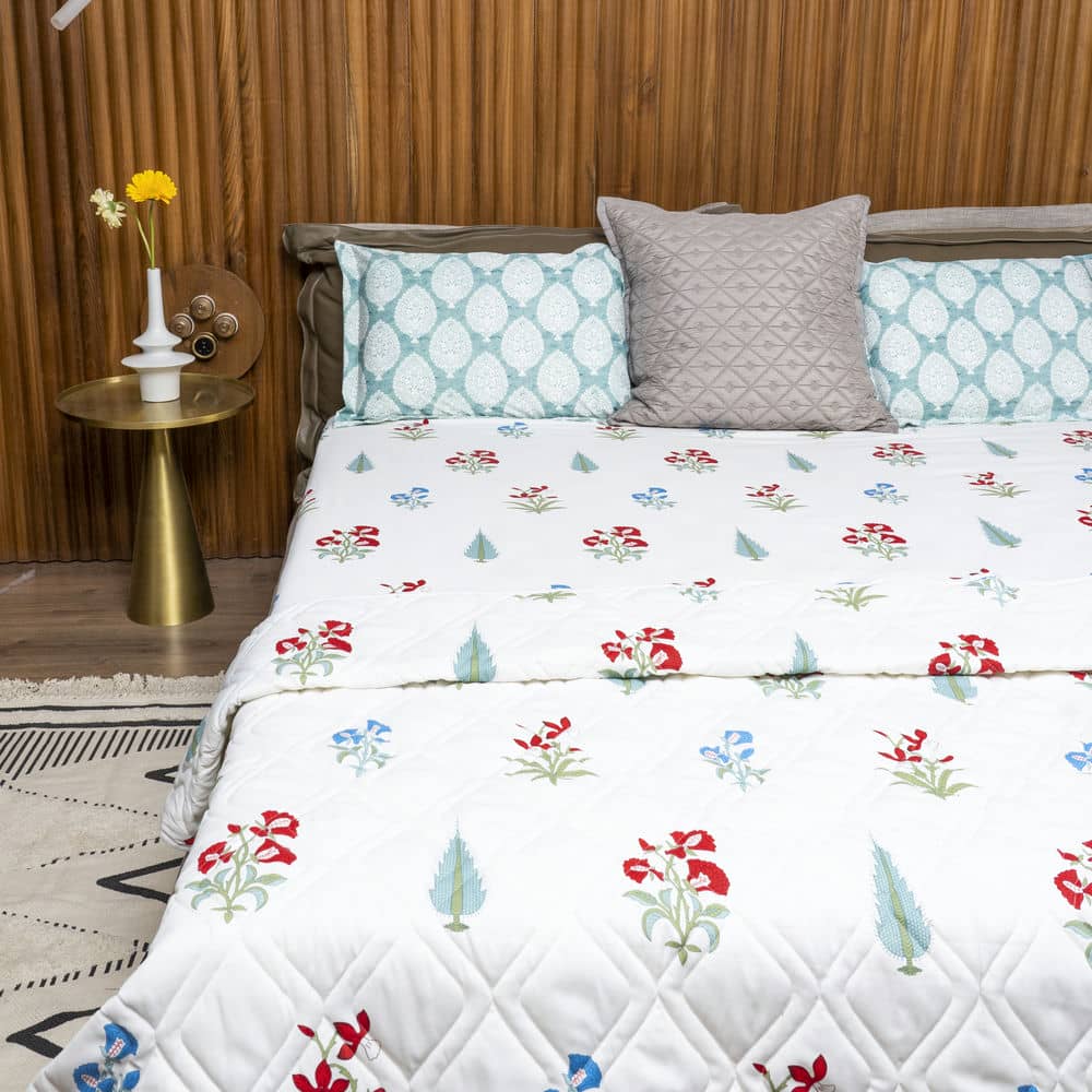 Urban Space -Home Furnishing Store Cotton Bedsheet + AC Blanket Combo Pack - (Combo 10 - High Garden Red + High Garden Red)
