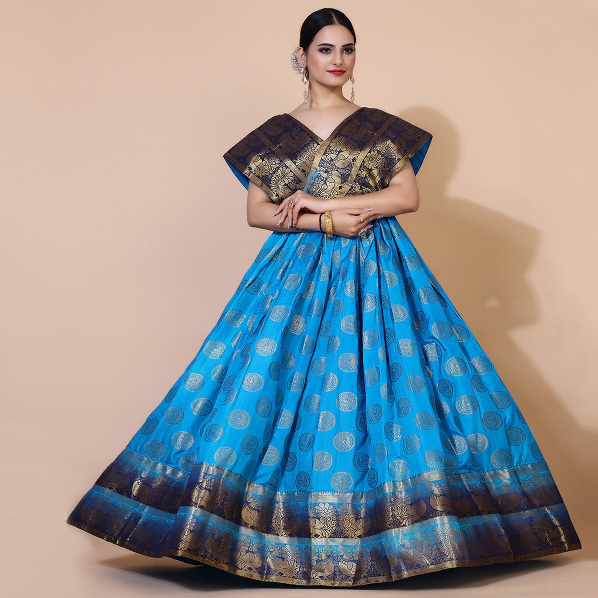 Peachmode Seller Blue Woven Jacquard Anarkali Style Gown