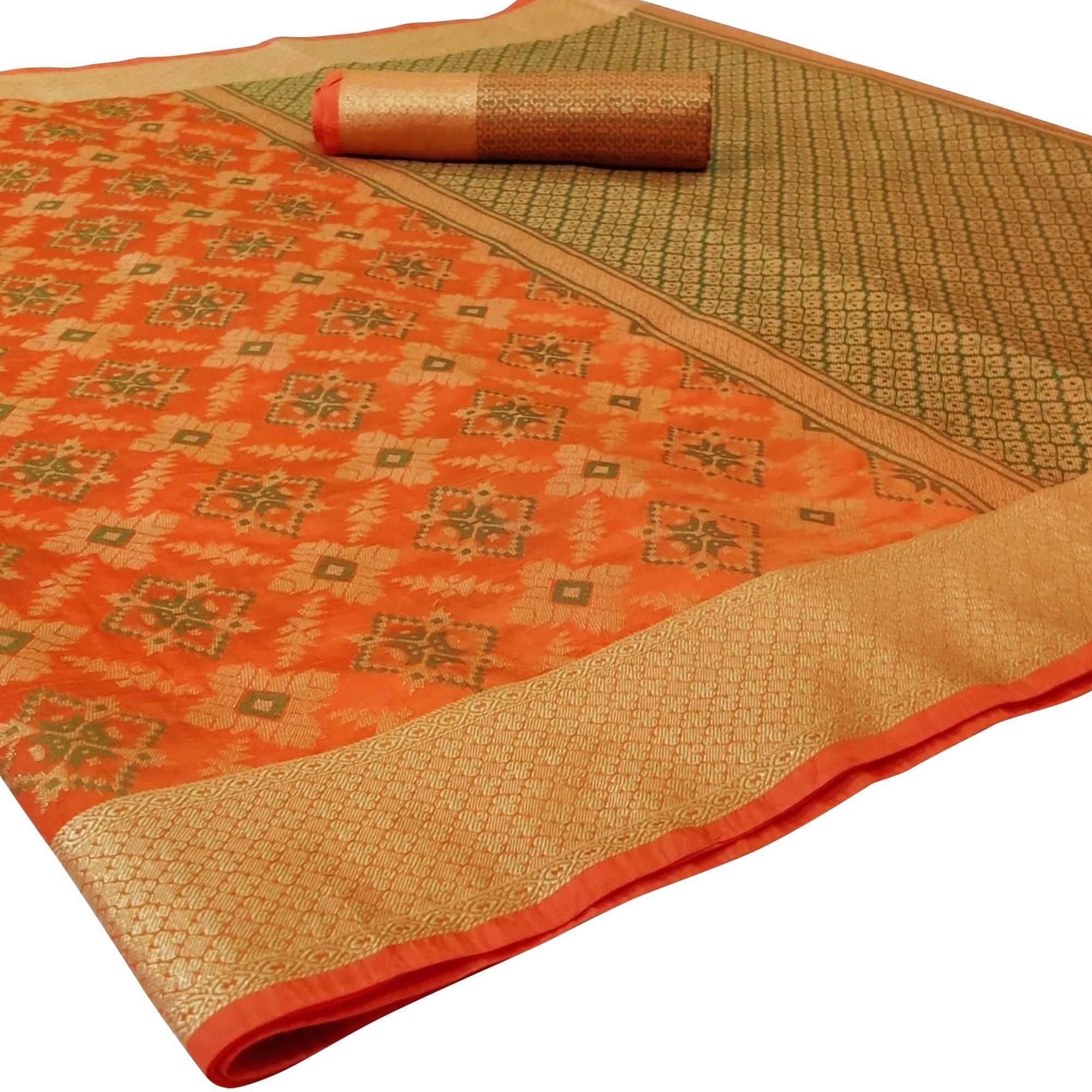 Peachmode Classy Orange Colored Festive Wear Woven Silk Saree