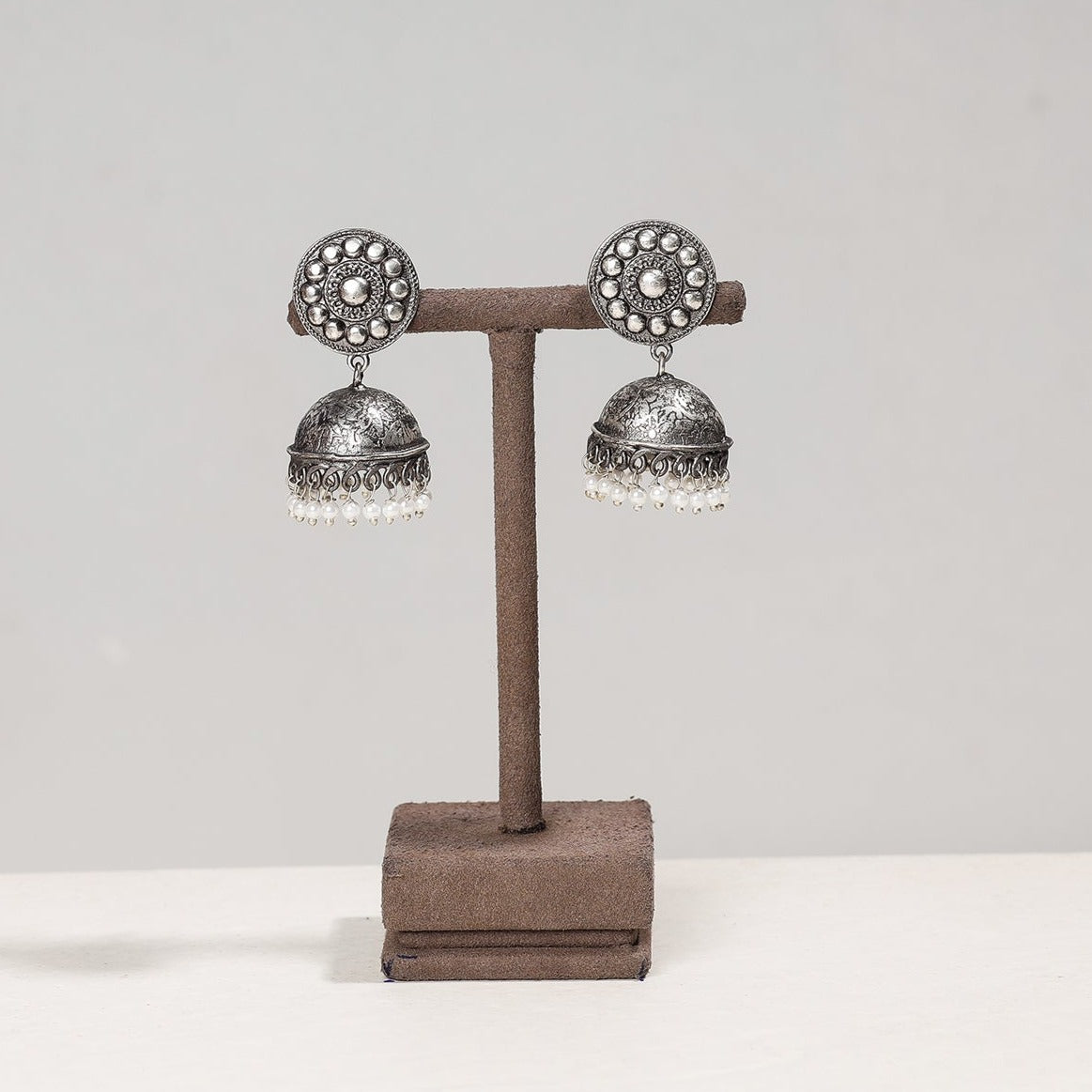 WHITE RIVER STORIES Antique Silver Finish Oxidised Brass Base Jhumki Earrings