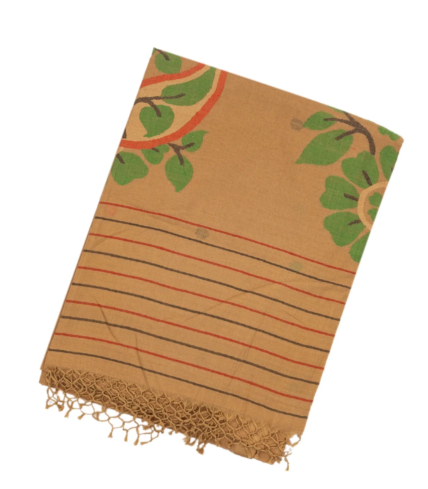 RmKV Beige Handloom Bengal Cotton Saree With Mango Motifs