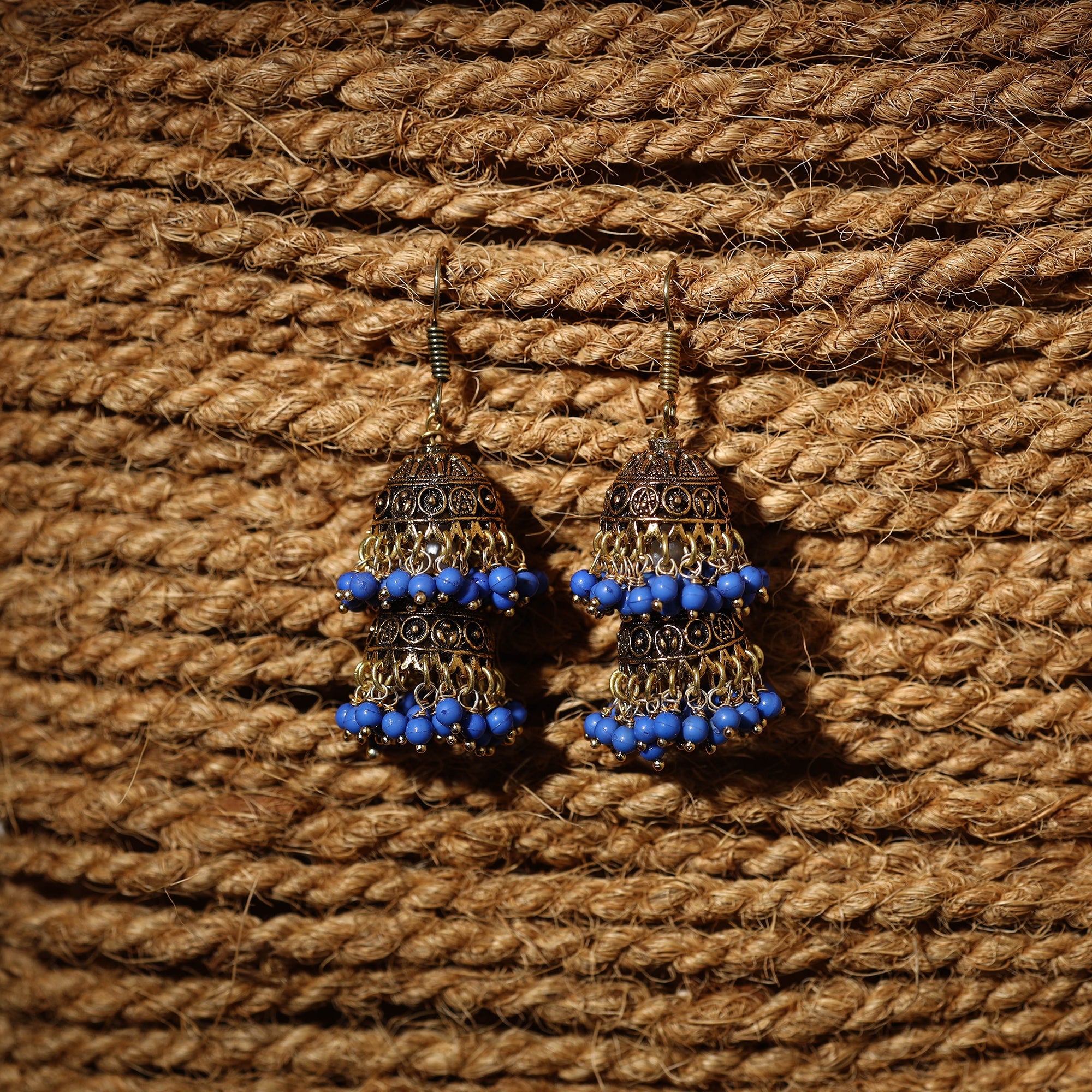 JALPARI Aliya Golden Handcrafted GS Beaded Jhumki Earrings