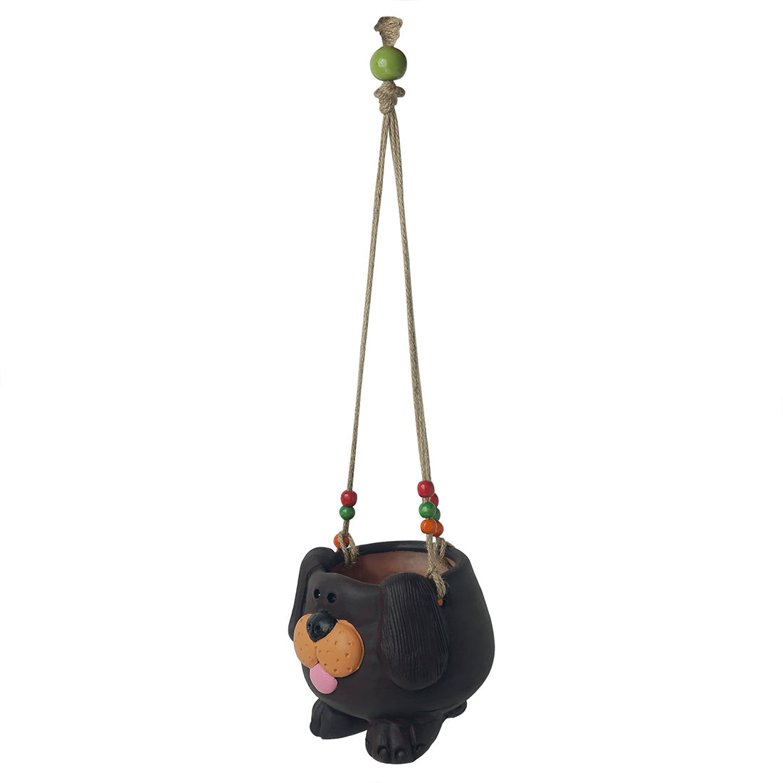 EXCLUSIVELANE 'Swinging Dog' Handmade & Handpainted Terracotta Hanging Planter Pot (5.5 Inch) - view 2