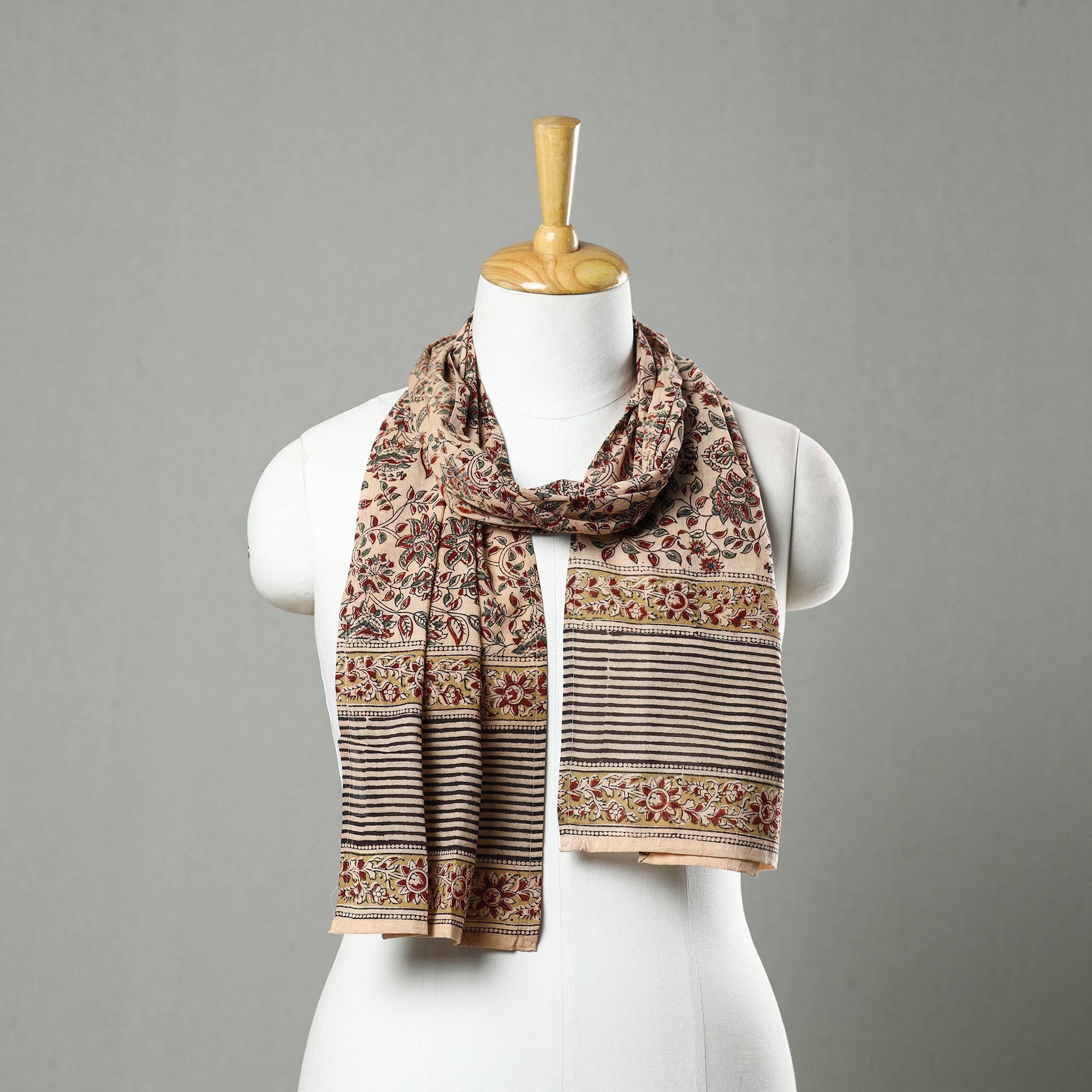 PITCHUKA SRINIVAS KALAMKARI PEDANA Beige - Pedana Block Print Natural Dyed Cotton Kalamkari Stole 40