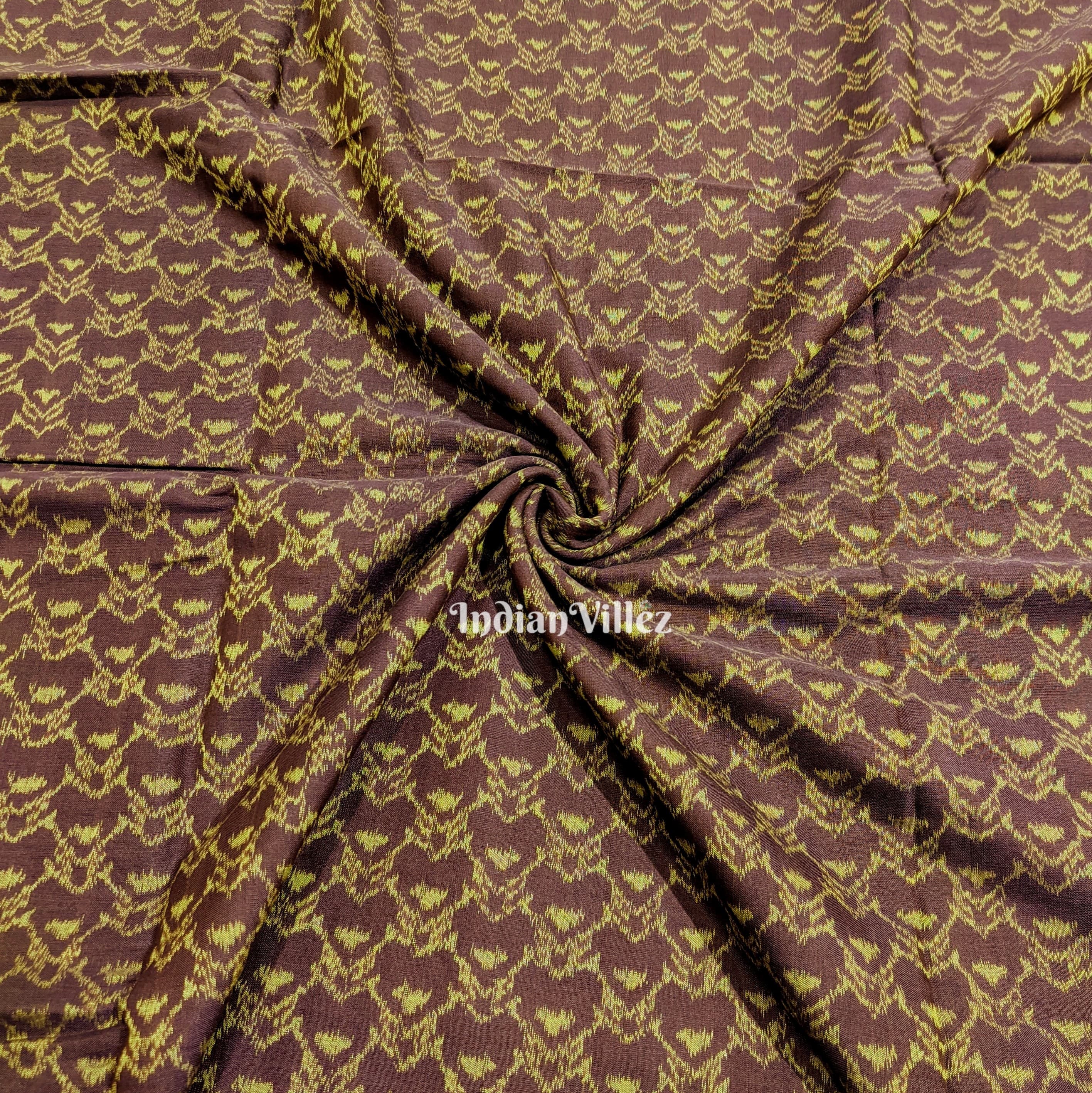 IndianVillèz Dark Coffee Color Dual Tone Sambalpuri Ikat Cotton Fabric