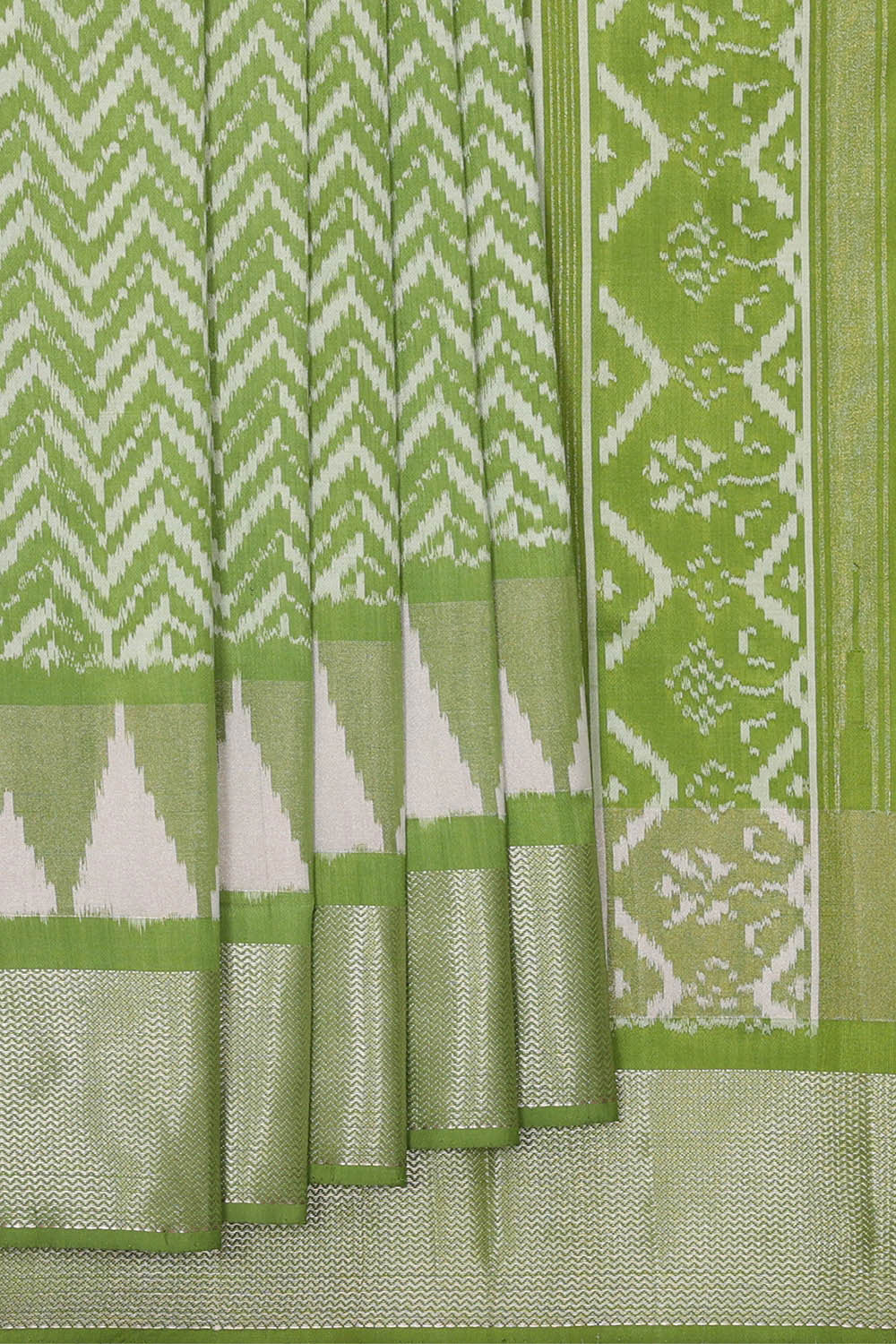 Kalanjali Ikat Silk Golden Green Saree – Women's