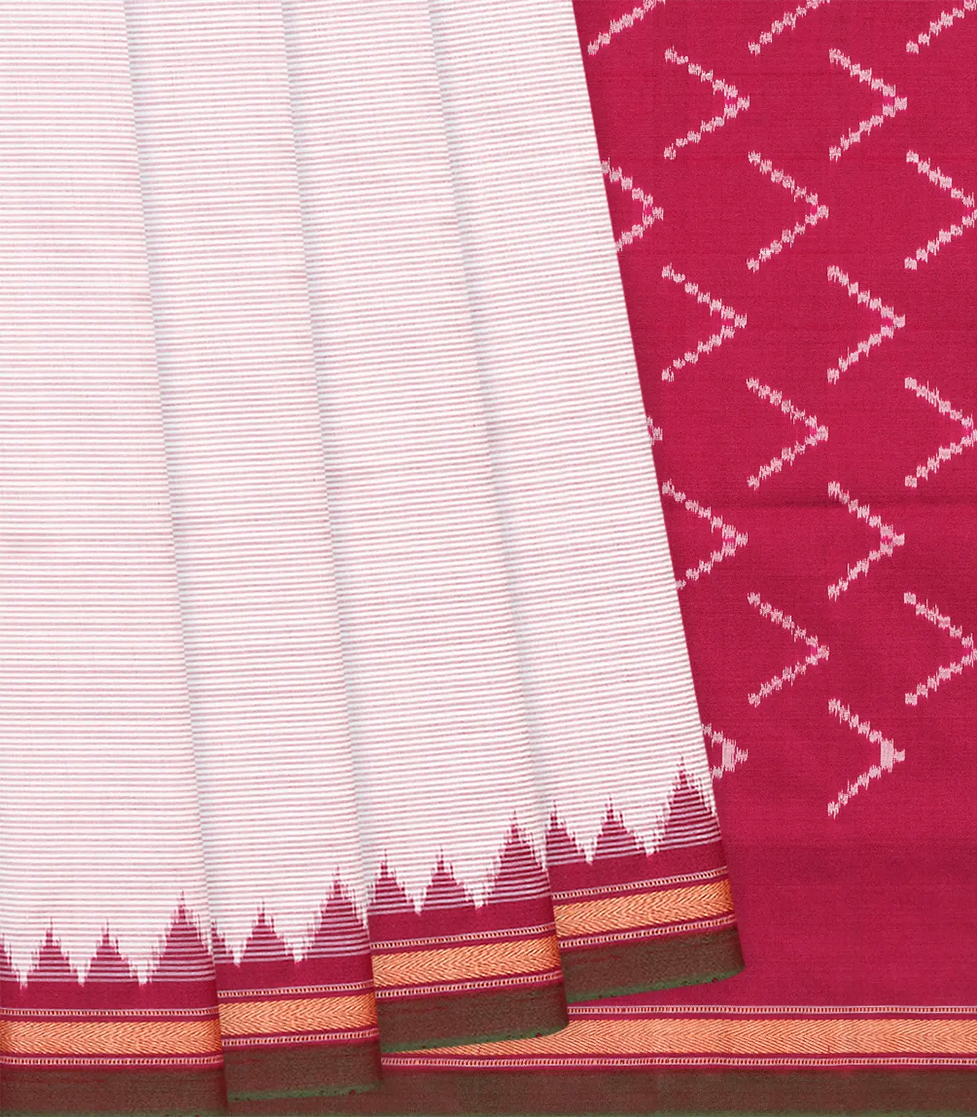 RmKV Off White Handloom Pochampally Single Ikat Silk Saree With Stripes-Off White