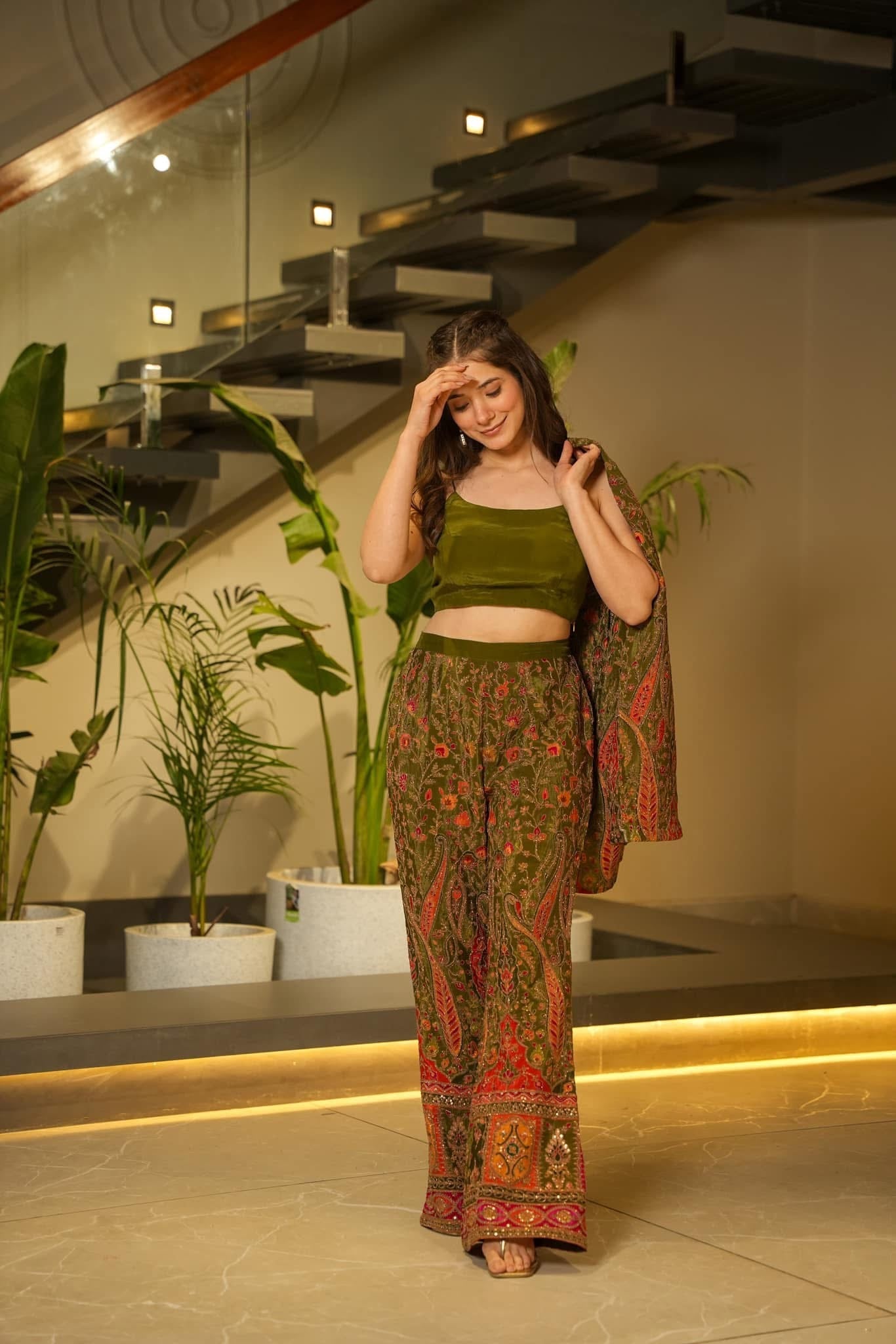 Idaho-o Prestige green embroidered co-ord set - view 3