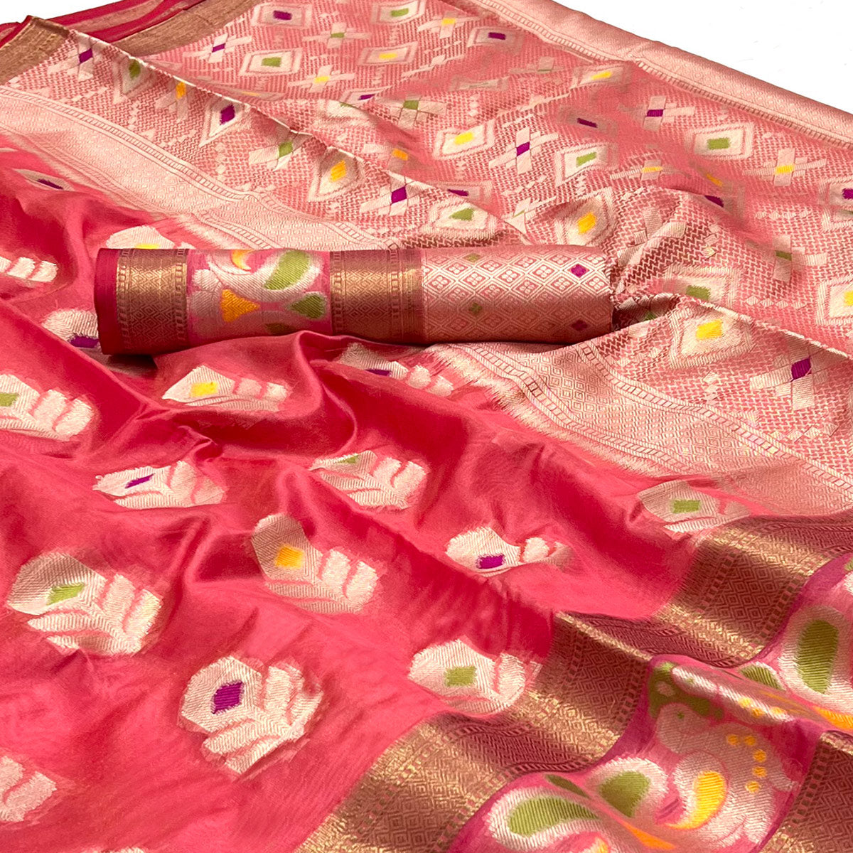 Peachmode Gajari Pink Woven Jacquard Saree – Women's - view 2