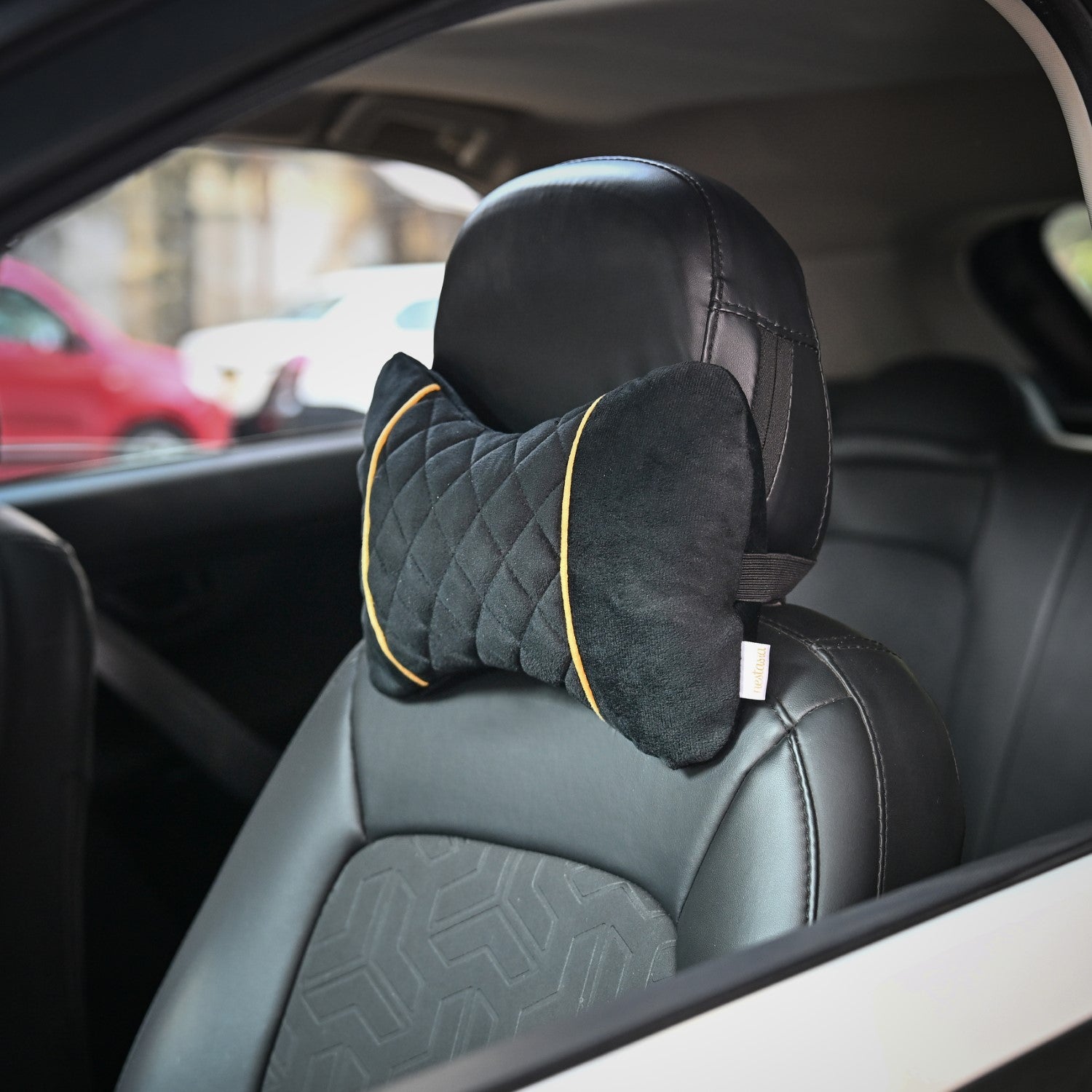 Nestasia Premium Quilted Car Neck Rest Pillow Set Of 2 Black