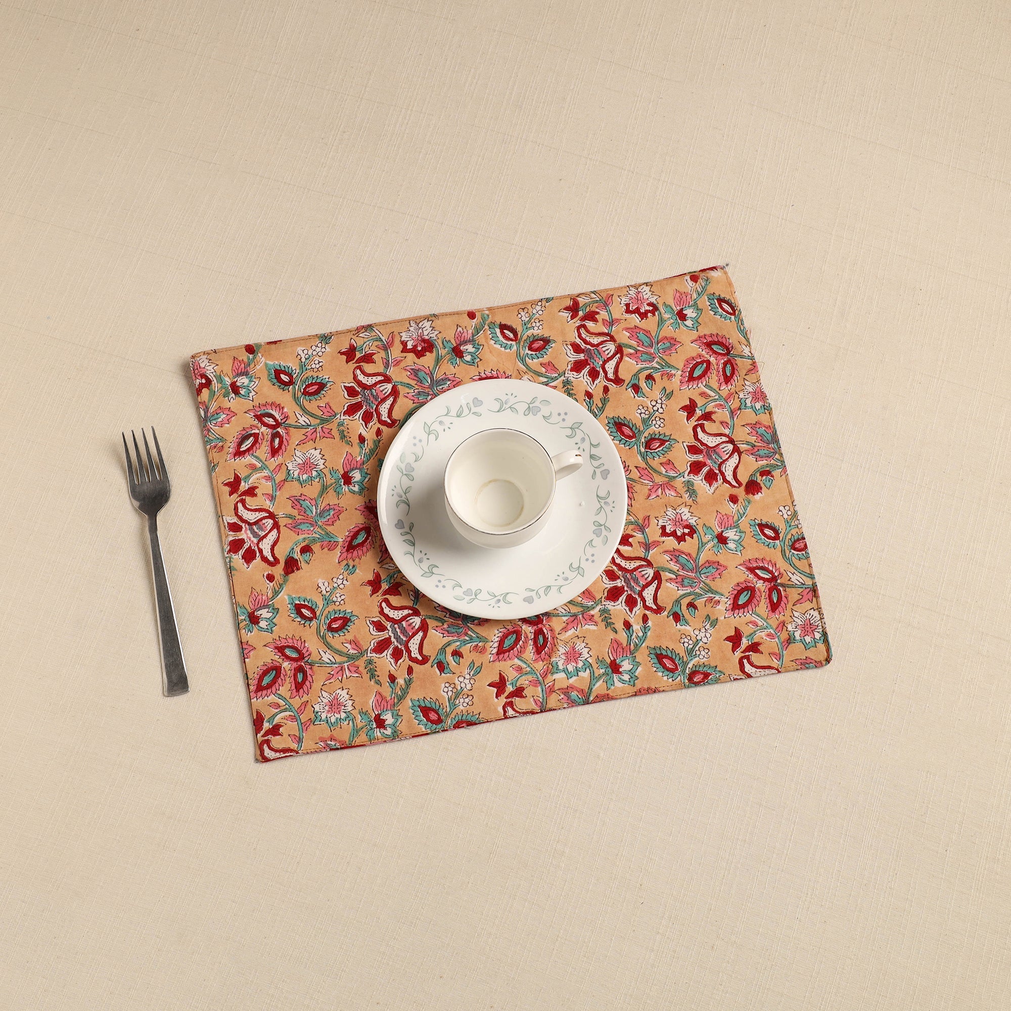 NOORI BAZAR Brown - Floral Print Cotton Reversible Table Mat 25