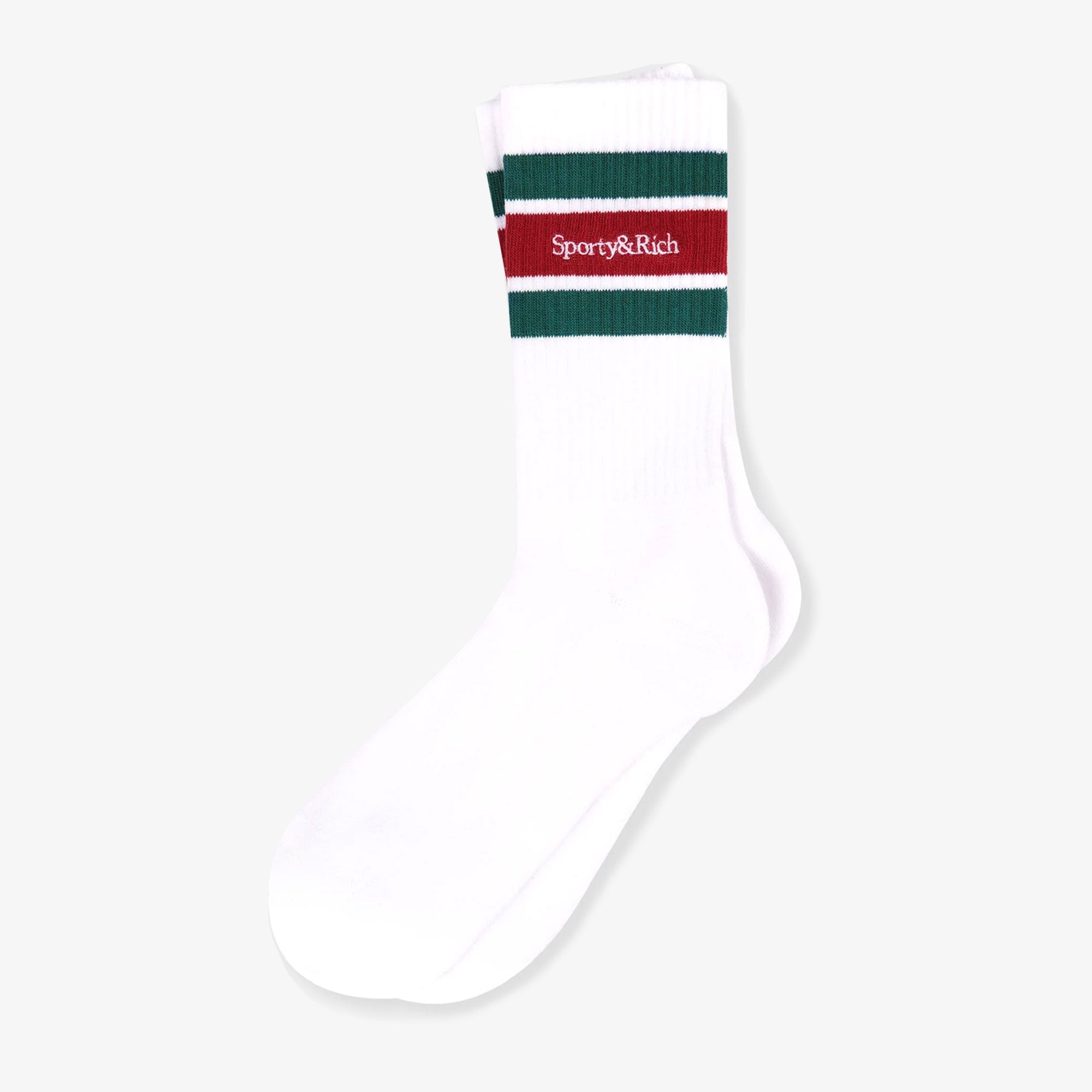 Sporty & Rich | Serif Logo Striped { White/alpine/lava