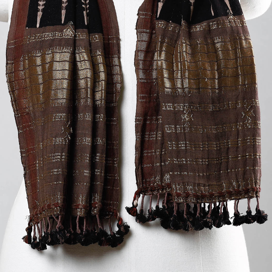KACHCHH JI CHHAAP Brown - Ajrakh Prints Kutch Bhujodi Kala Cotton Handwoven Zari Work Stole - view 2