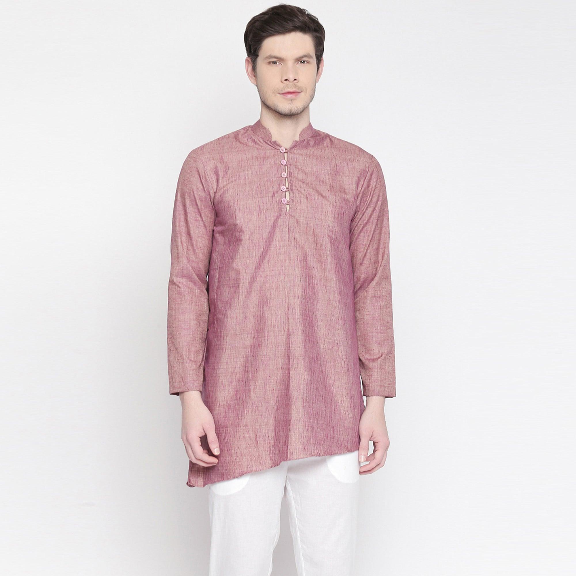 Peachmode Mauve Cotton Short Kurta with Asymmetric Hem