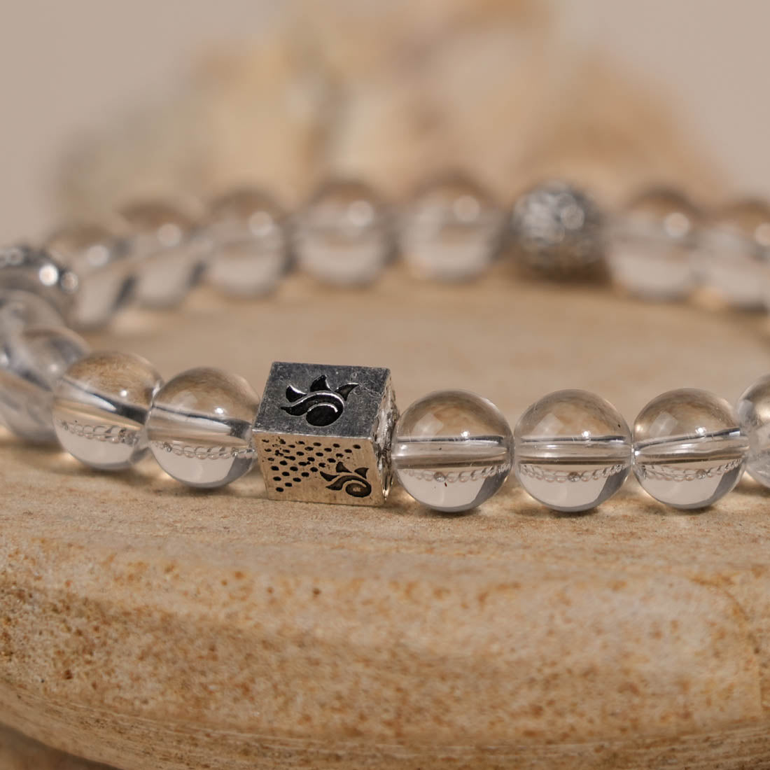 Prinjal Jewellers Spatik Beads with Om Namah Shivay Silver Beads Bracelet