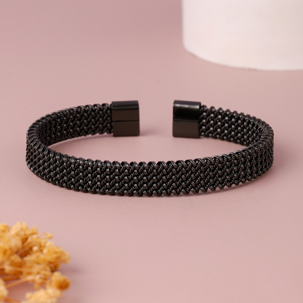 Branta Black Plated Twisted Stainless Steel Cuff Bracelet For Men - view 2