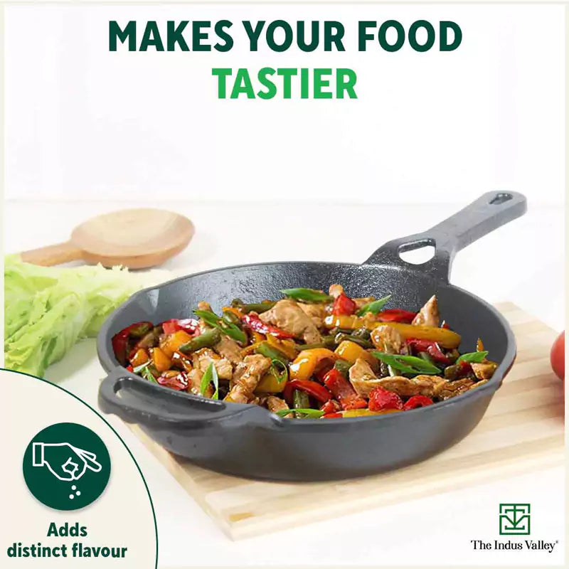 The Indus Valley CASTrong Cast Iron Fry Pan/Skillet + Free ₹110 Spatula, Pre-seasoned, Nonstick, 100% Pure, Toxin-free, Induction, 25.4cm, 1.7L, 2.3kg - view 9