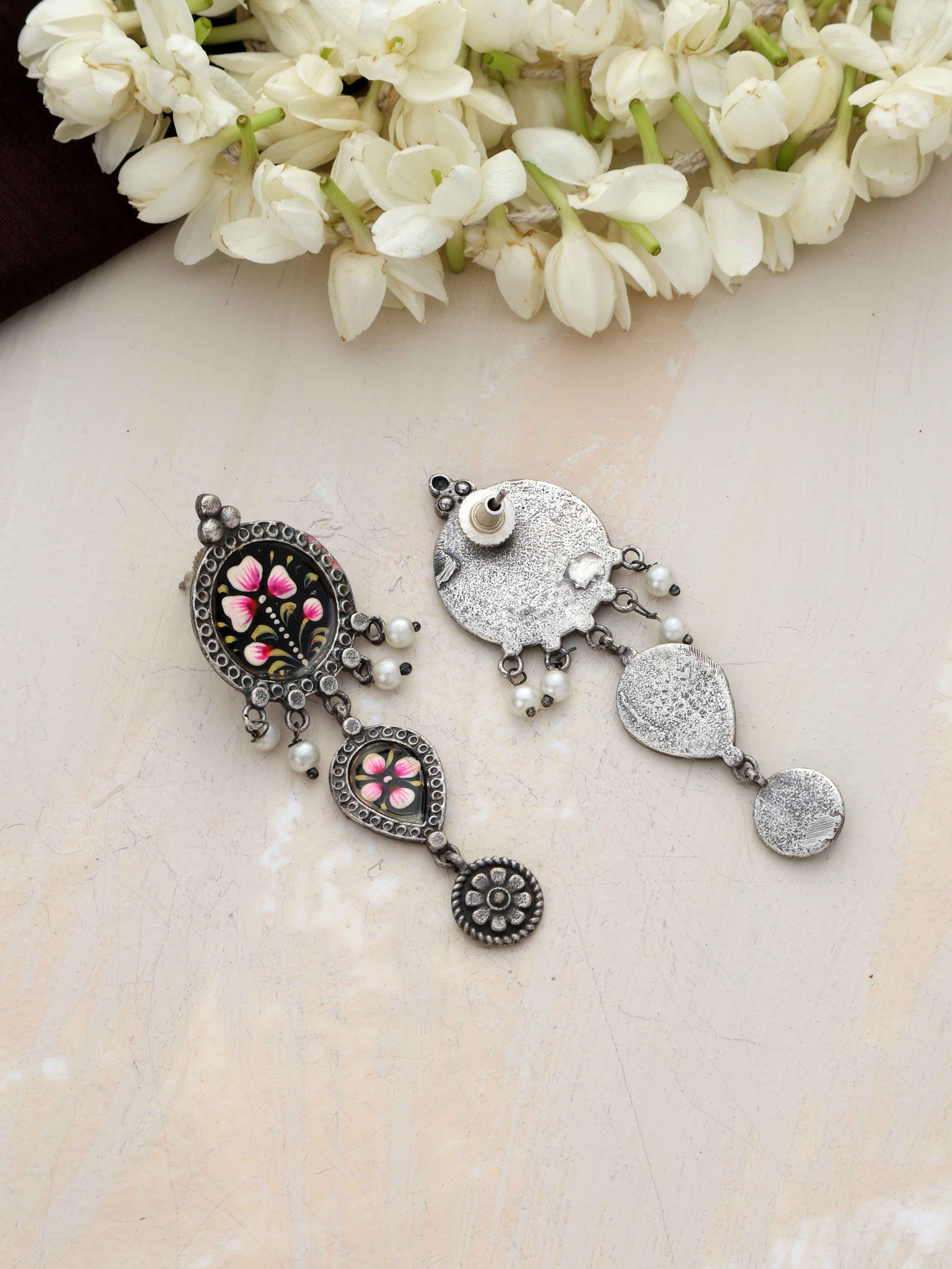 trueBrowns Silver Tone Handpainted Dangle Earrings - view 5