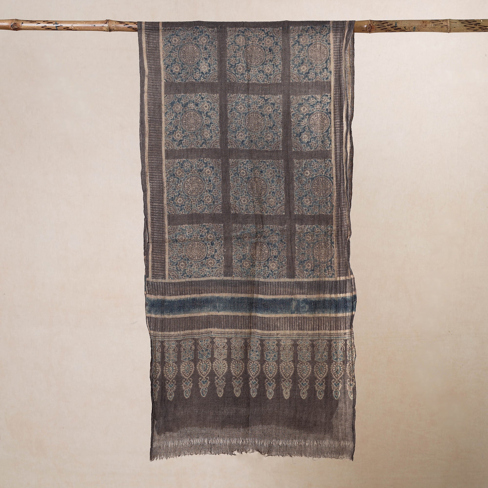AJRAKH BY JABBAR KHATRI Brown - Ajrakh Hand Block Printed Pure Woolen Stole - view 2