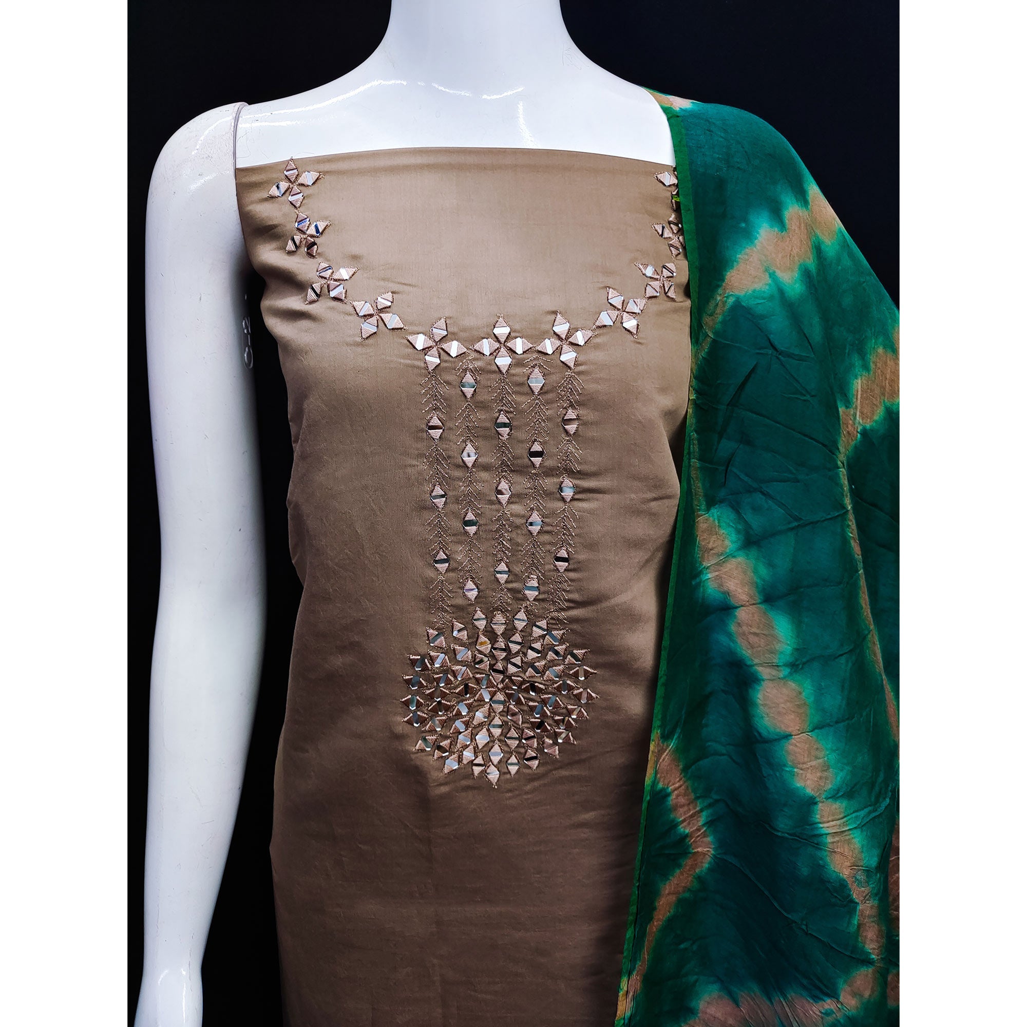 Peachmode Brown Embroidered Viscose Dress Material - view 4