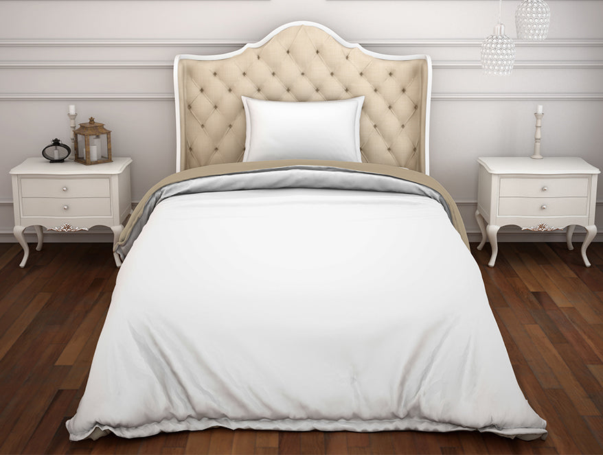 Spaces India Solid White/Taupe 100% Cotton Shell Single Quilt / AC Comforter - Hygro By Spaces