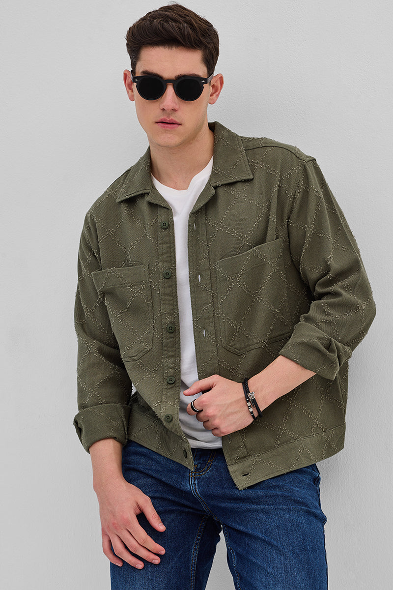 SNITCH Olive Geometric Overshirt