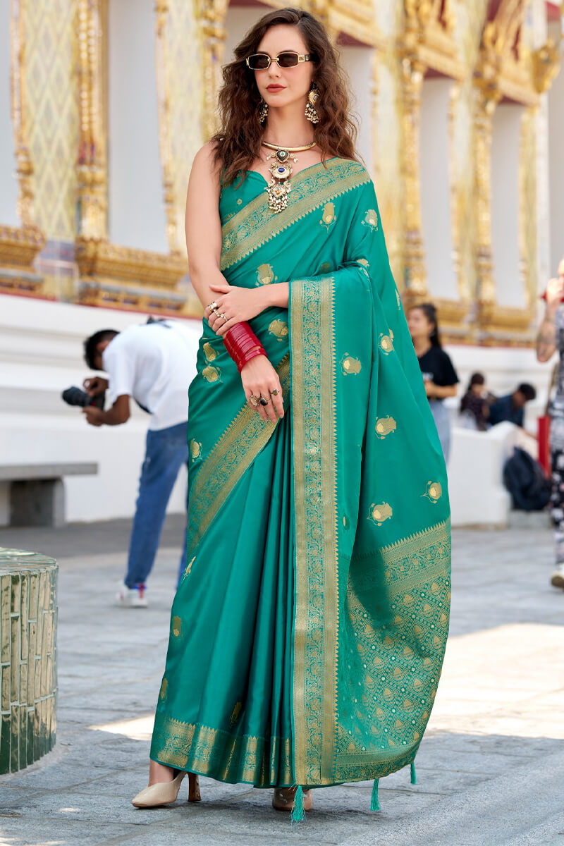 Rajpath Groovy Turquoise Banarasi Satin Silk Saree With Murmurous Blouse