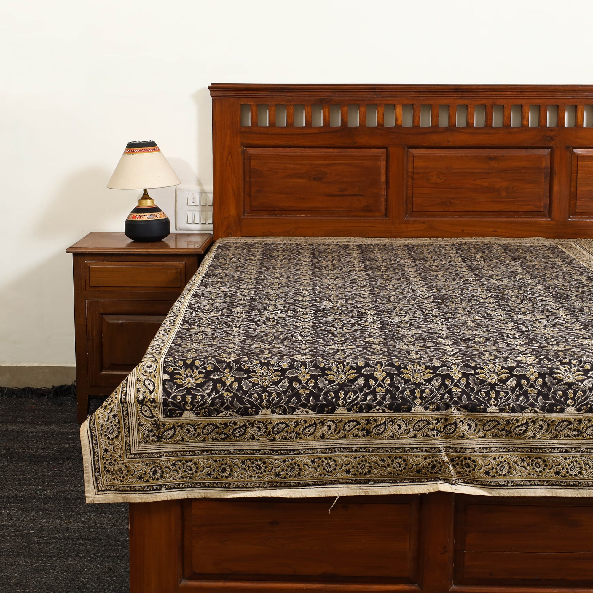 PITCHUKA SRINIVAS KALAMKARI PEDANA Black - Block Print Cotton Pedana Kalamkari Bed Sheet 17