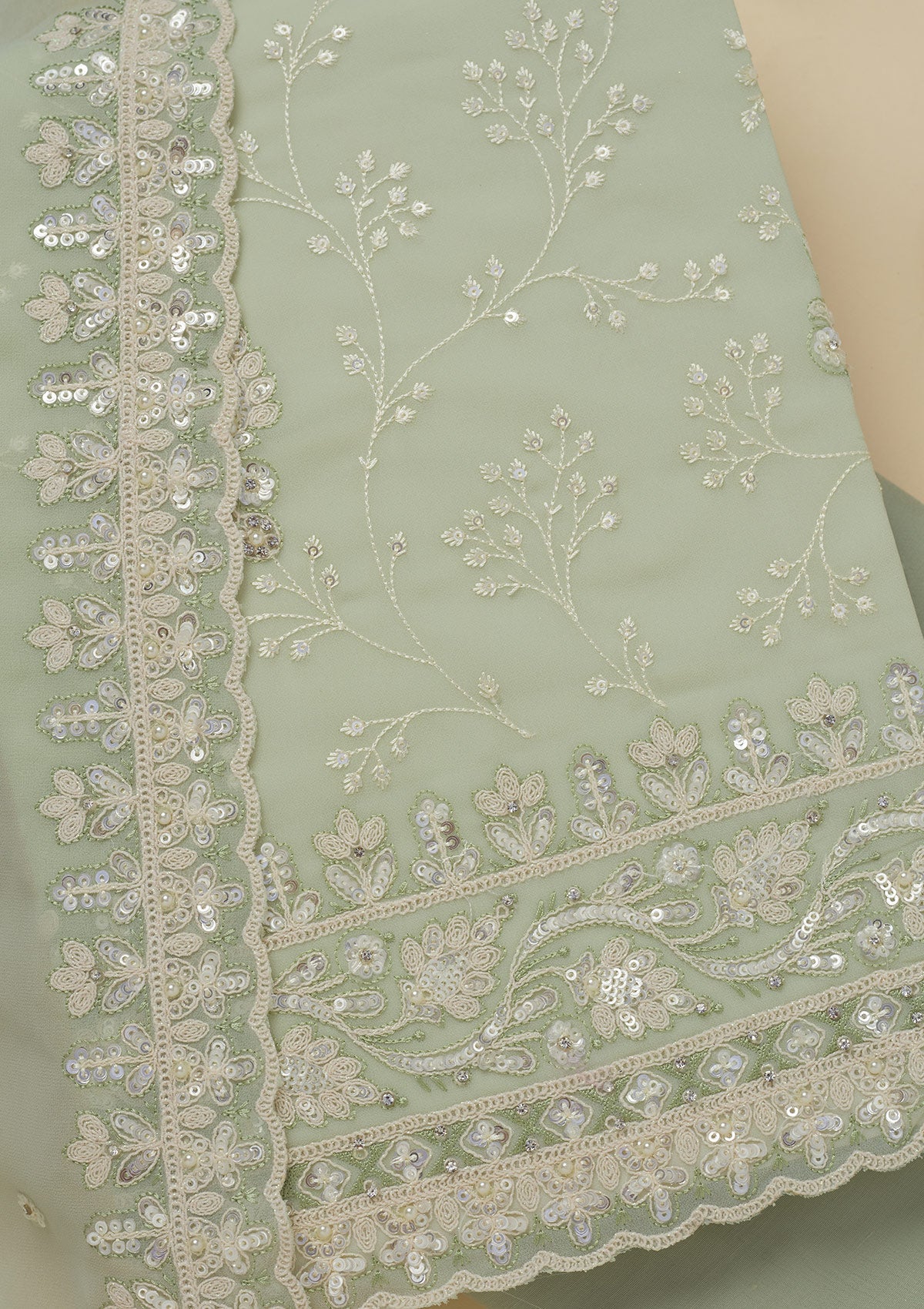 Koskii Pista Green Sequins Georgette Unstitched Salwar Suit - view 2