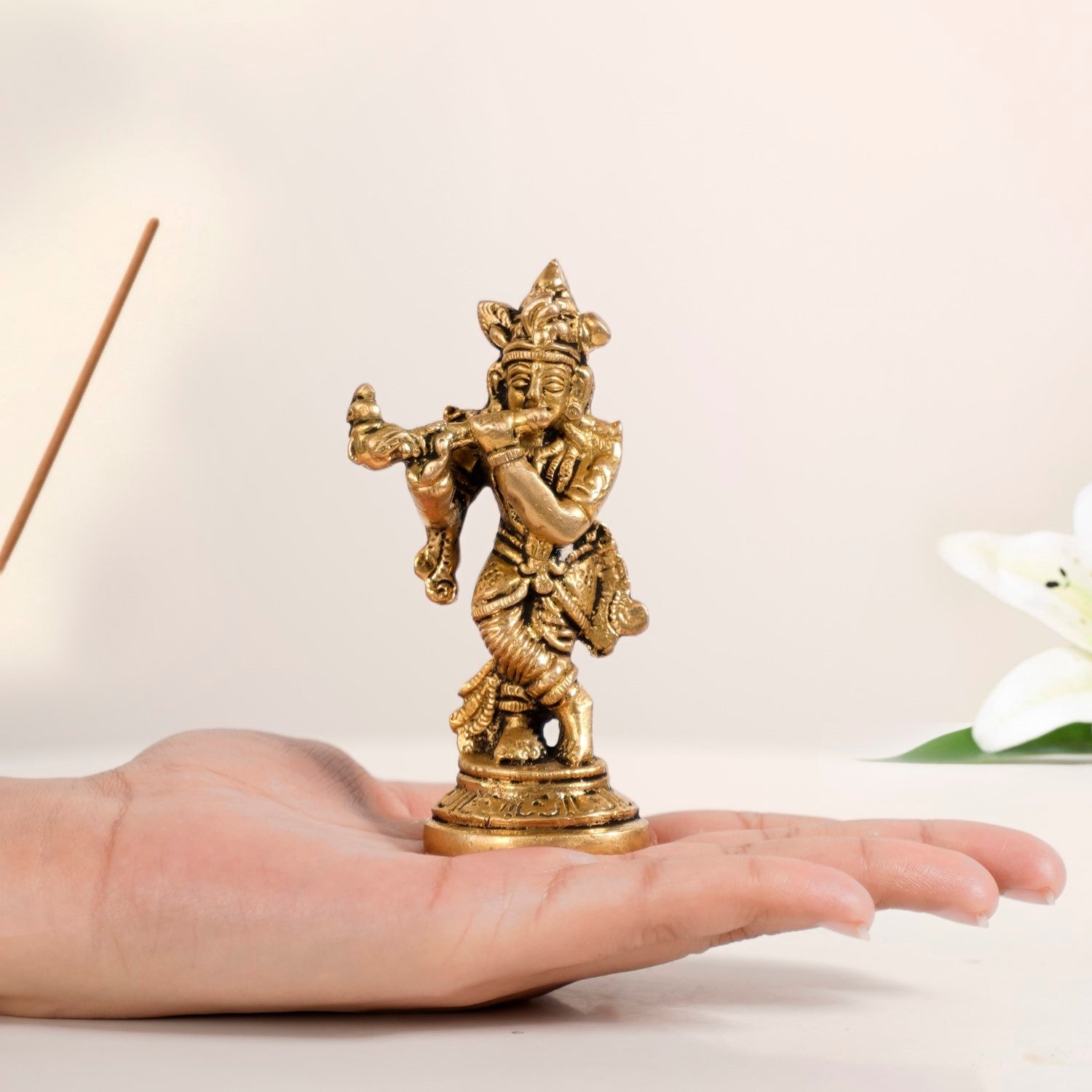 Nestasia Lord Krishna Playing Flute Pure Brass Statue - view 2