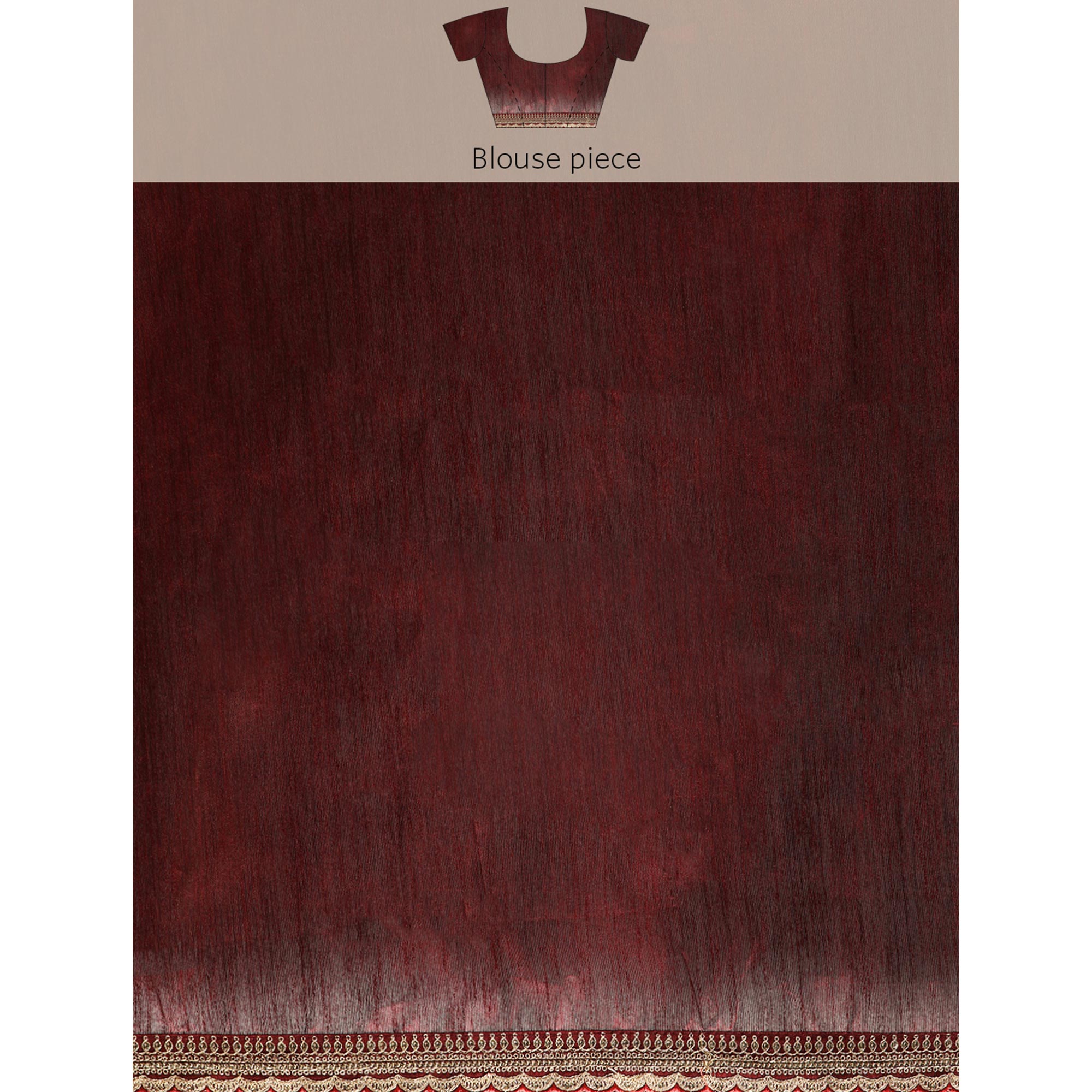 Peachmode Maroon Foil Printed With Embroidered Border Chiffon Saree - view 8