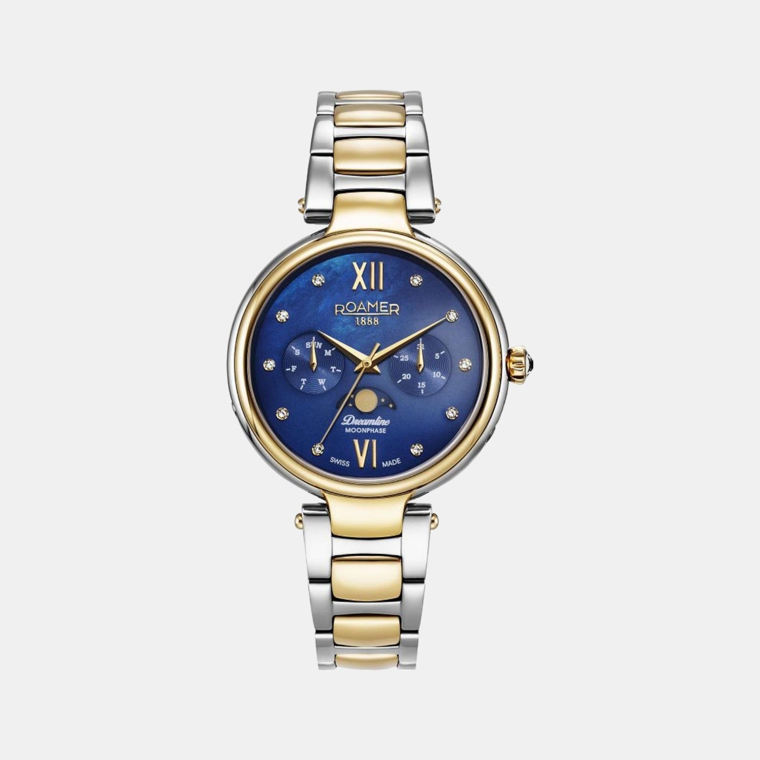Roamer Dreamline Moonphase Women Quartz Blue Dial Analog Stainless Steel Watch 858801 48 49 50