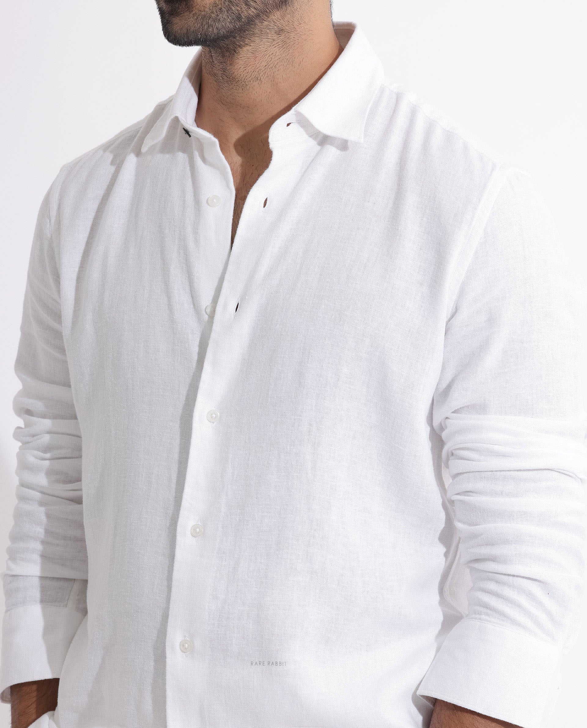 Rare Rabbit Men's Lunet White Linen Full Sleeves Solid Shirt - view 3