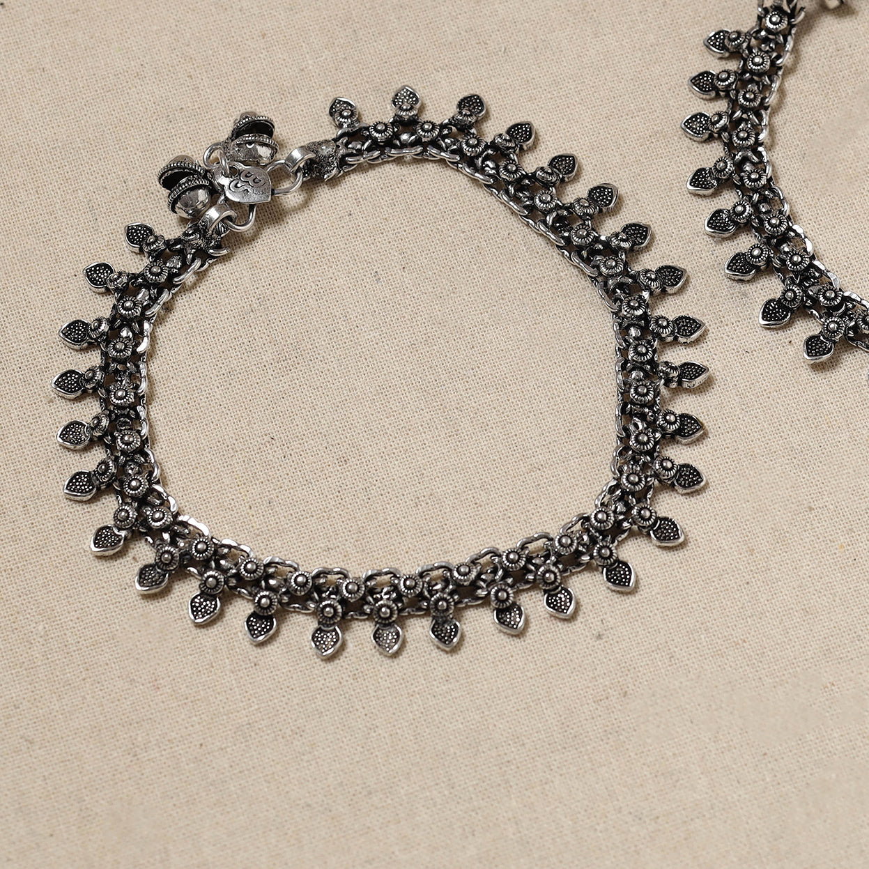 WHITE RIVER STORIES Antique Finish Oxidised German Silver Payal (pair) - view 2