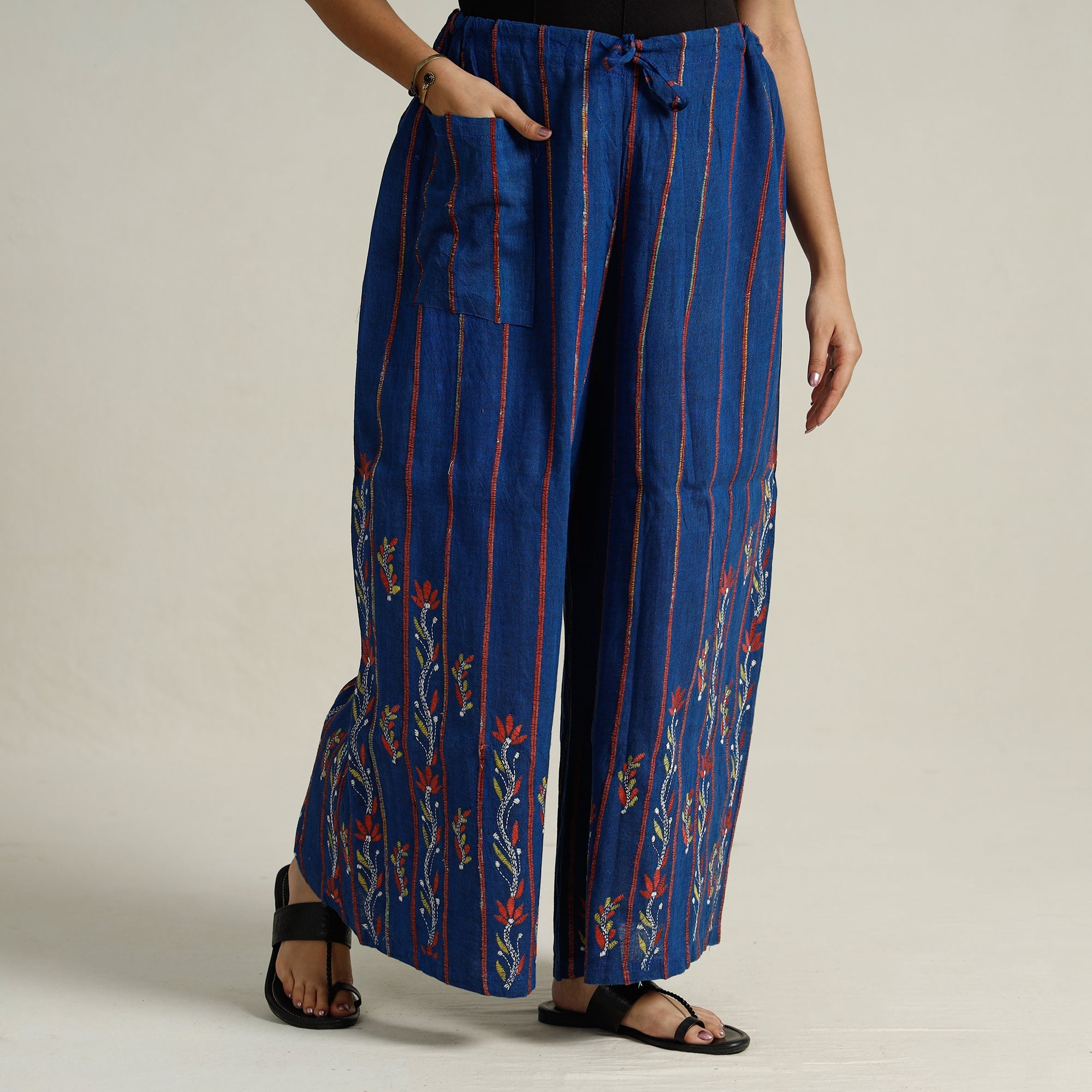 ASALKAAR Blue - Bengal Khesh Weaving Kantha Embroidery Cotton Palazzo 68