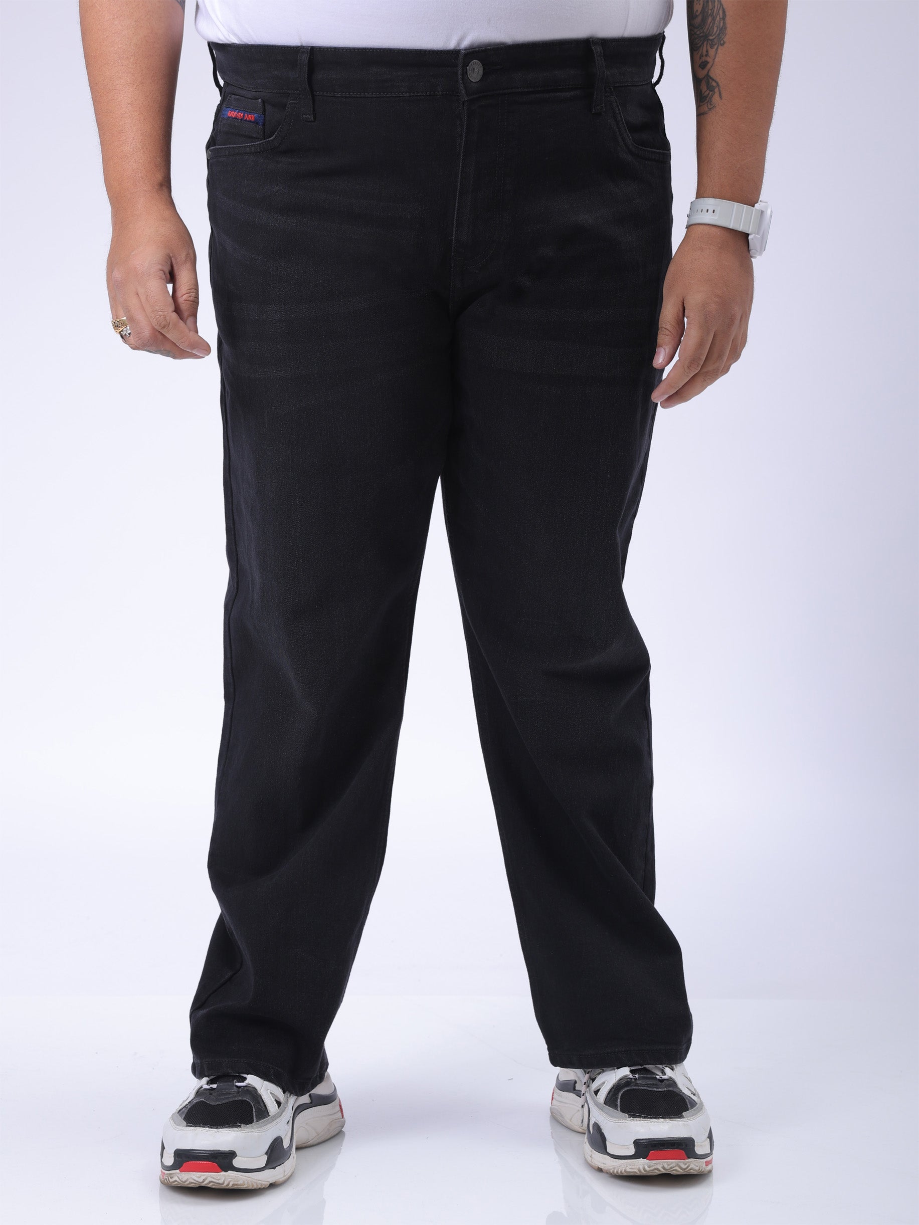 HARDSODA Men's Plus Size Black Vintage Straight Fit Solid Jeans