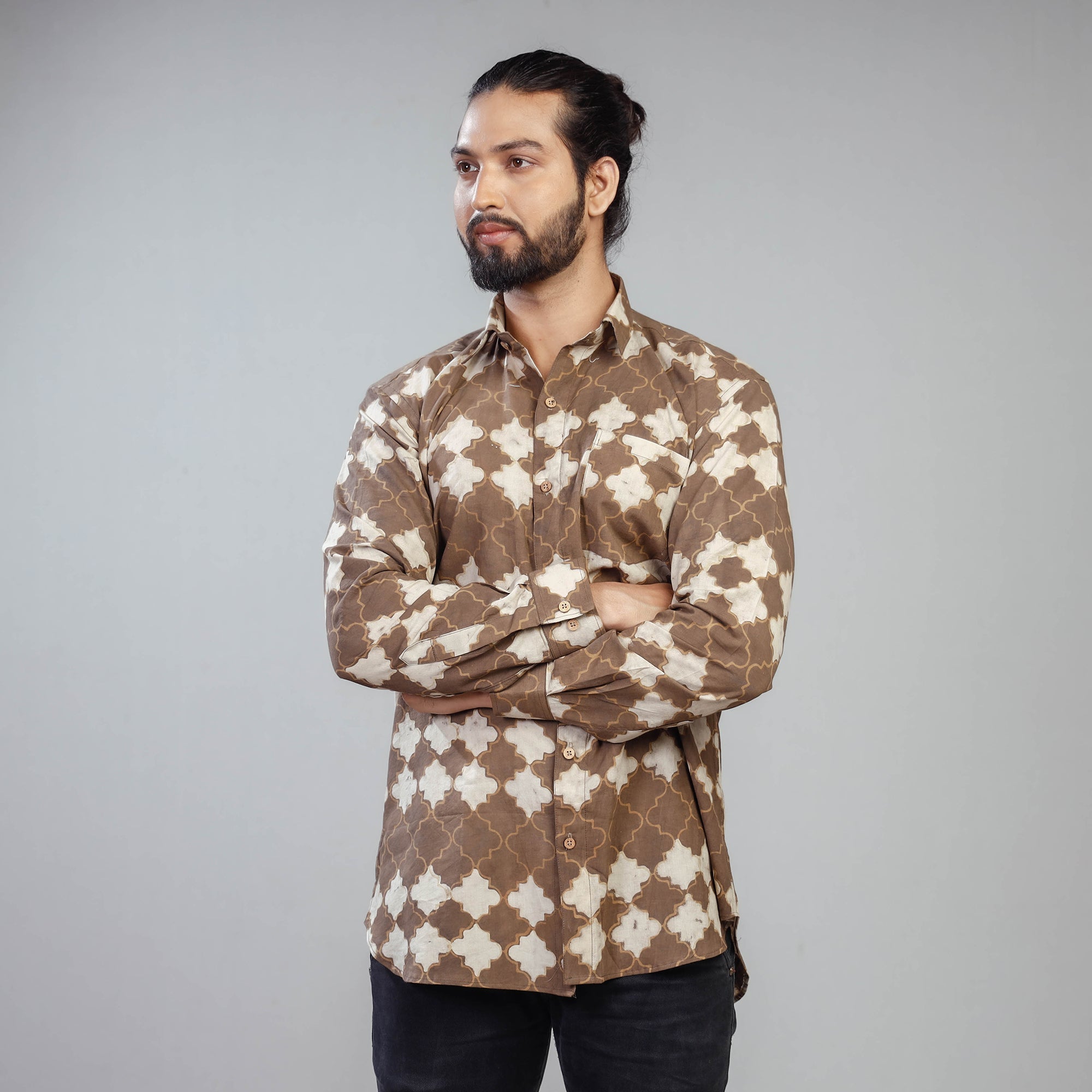 ITOKRI CASUALS Brown - Akola Block Printing Cotton Men Full Sleeve Shirt - view 2