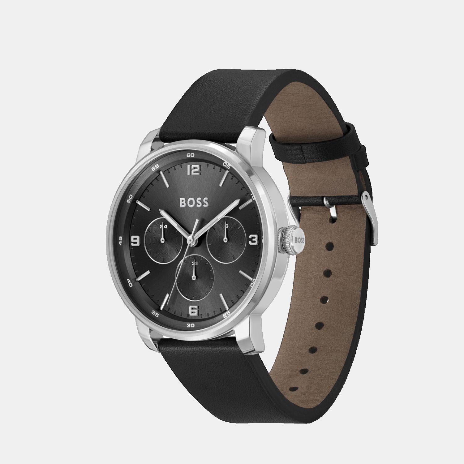 Boss Contender Men Quartz Black Dial Multi-Function Leather Watch 1514125 - view 2